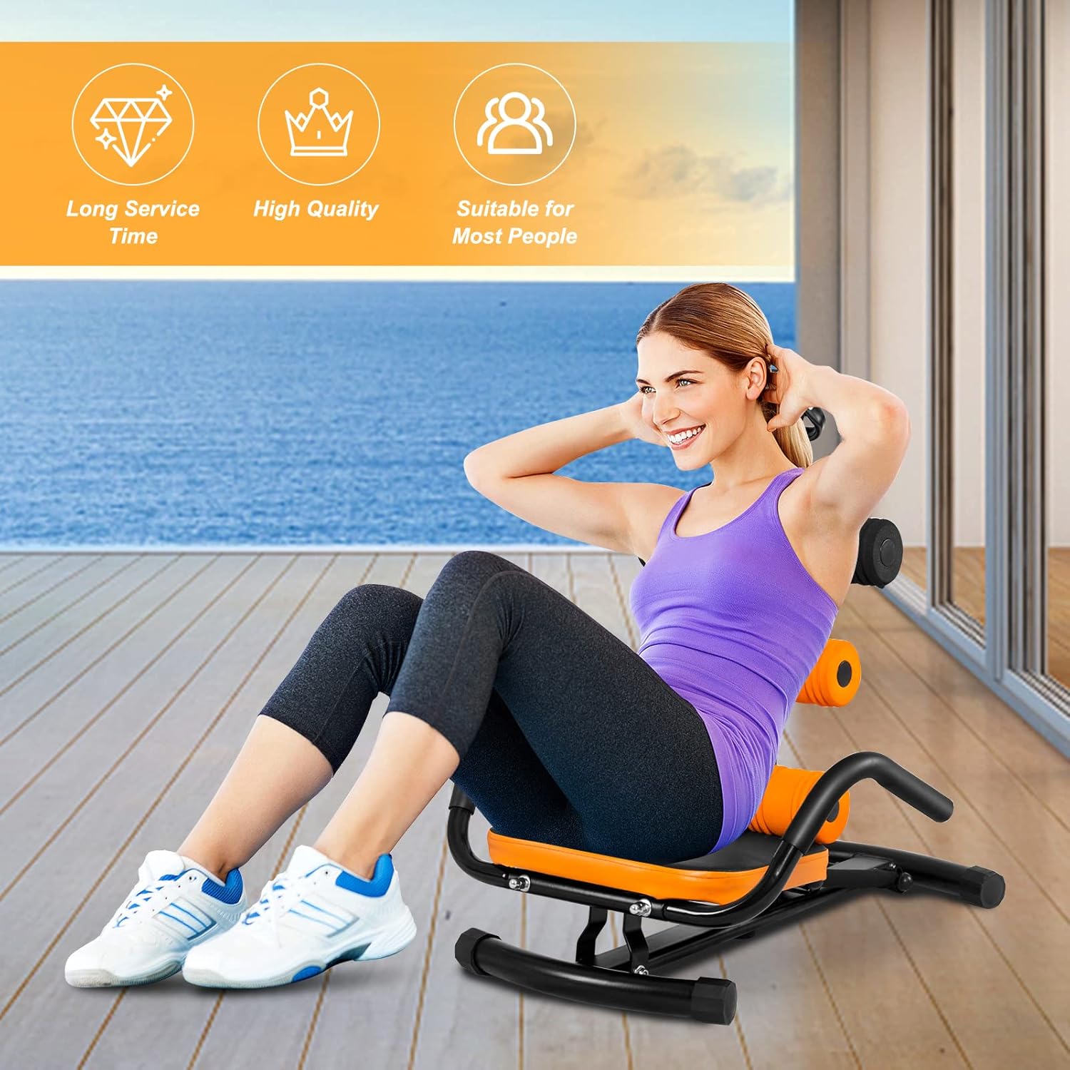 Woman performing sit-ups on Goplus Core & Abdominal Trainer