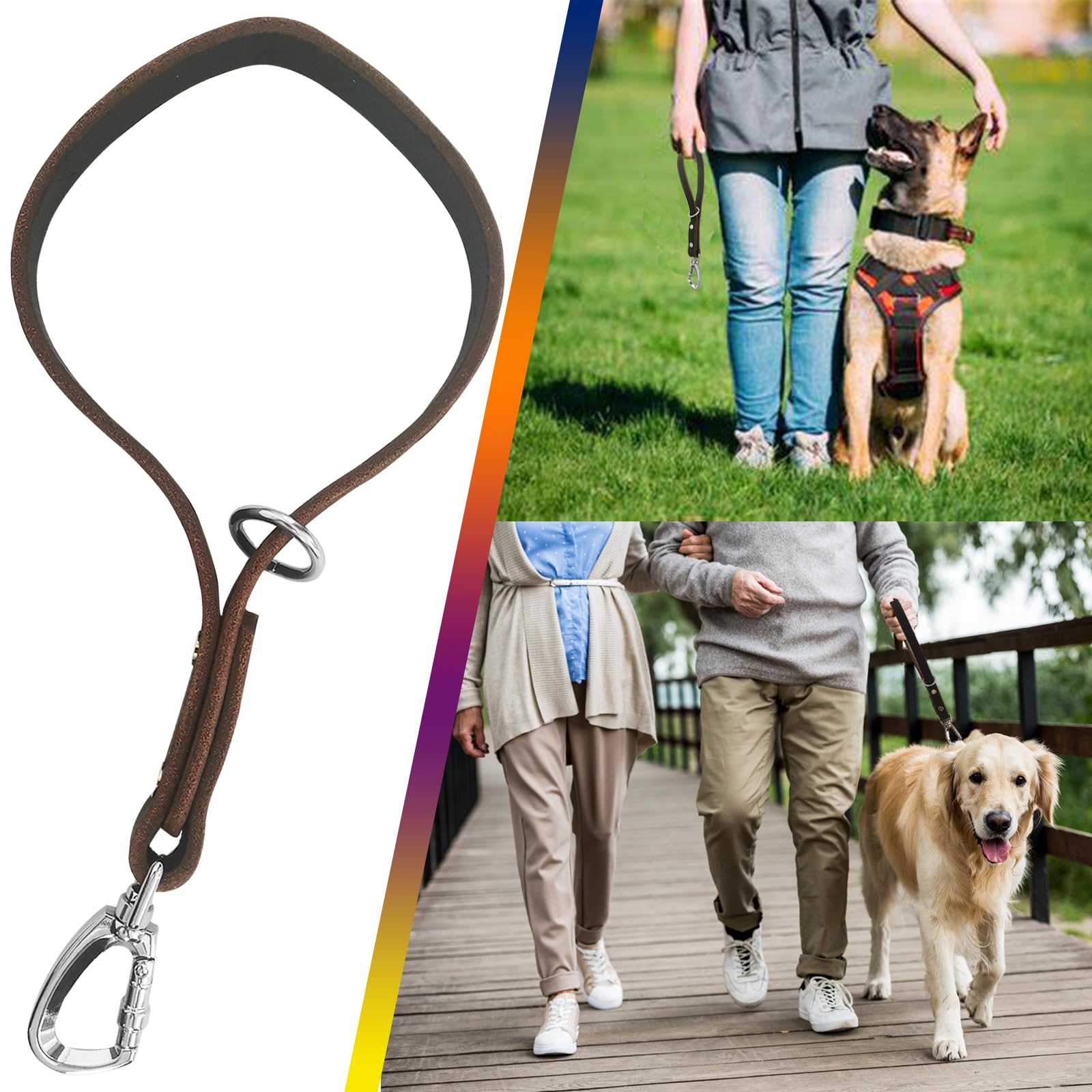 Kurze Hundeleine Aus Leder – 30,5 Cm, Mit 360° Metallhaken – Für Große & Mittelgroße Hunde, Training