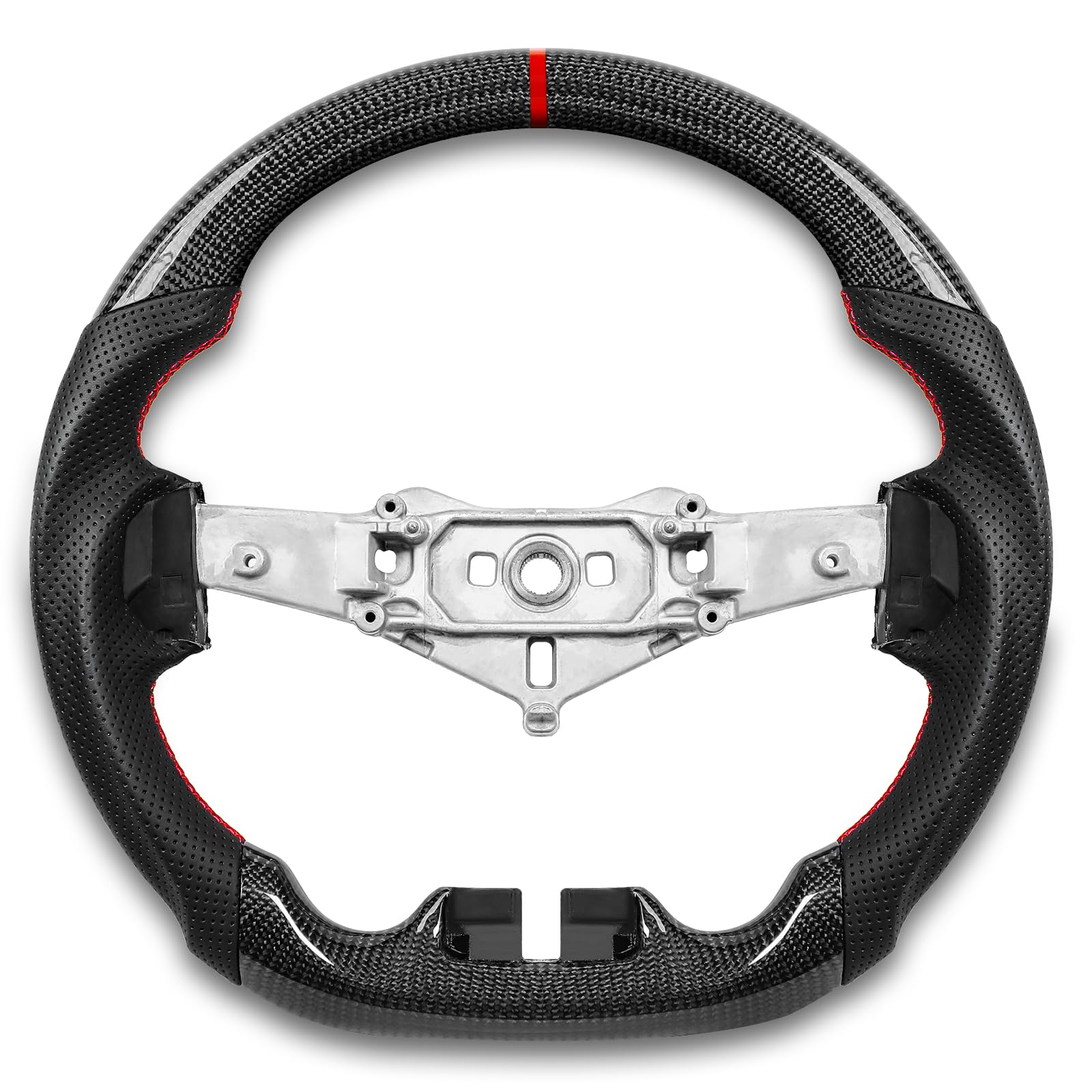 ZIMABLUE Steering Wheel, Carbon Fiber Steering Wheel D-shaped Flat-bottom Steering Wheel Preforated Leather Grip Hand-Stitched Compatible with Jeep Wrangler JK 2-Door/JKU 4-Door 2011-2017
