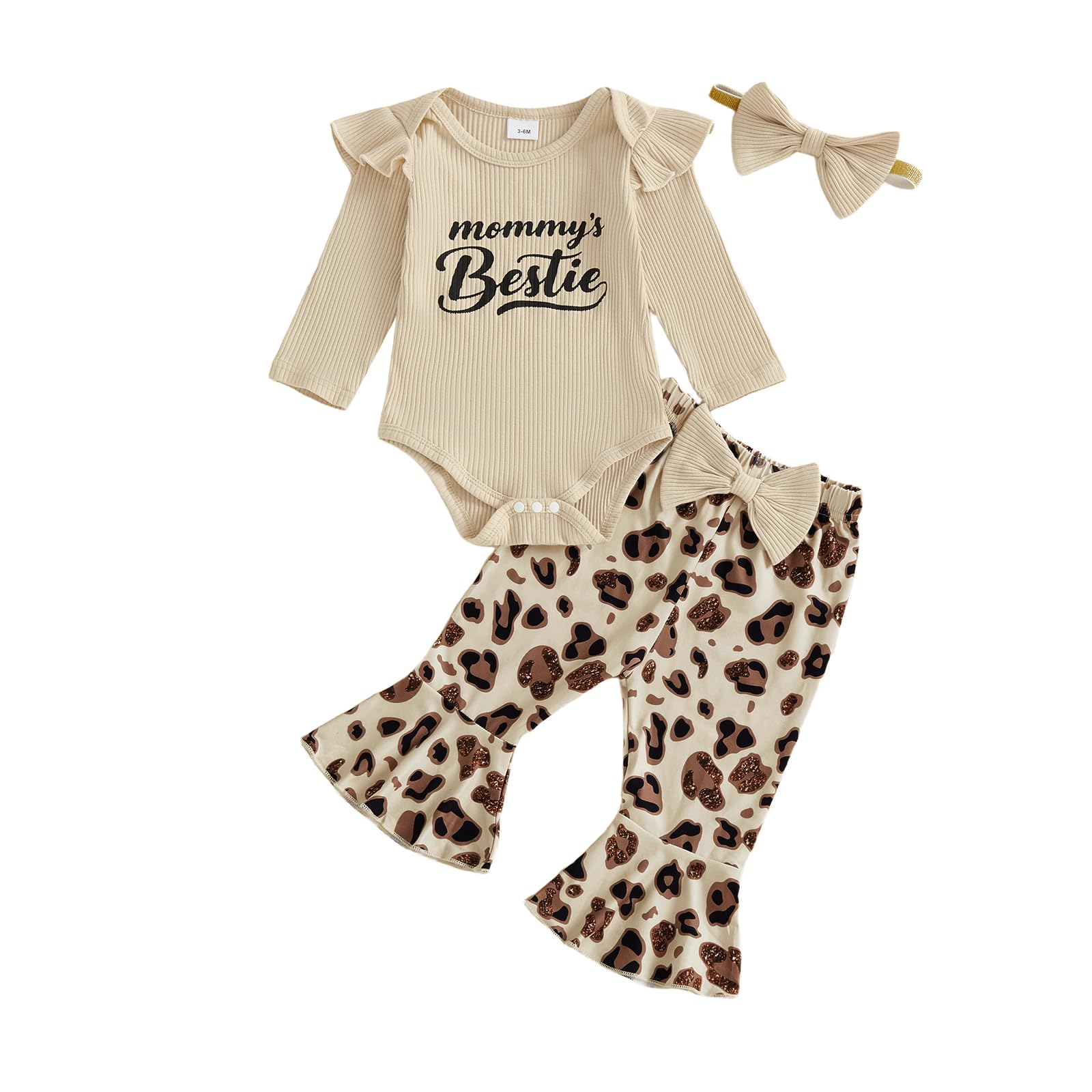 fhutpw Newborn Baby Girl Clothes Infant Rib Frill Long Sleeve Romper Flared Pants Headband Set 3pcs Fall Winter