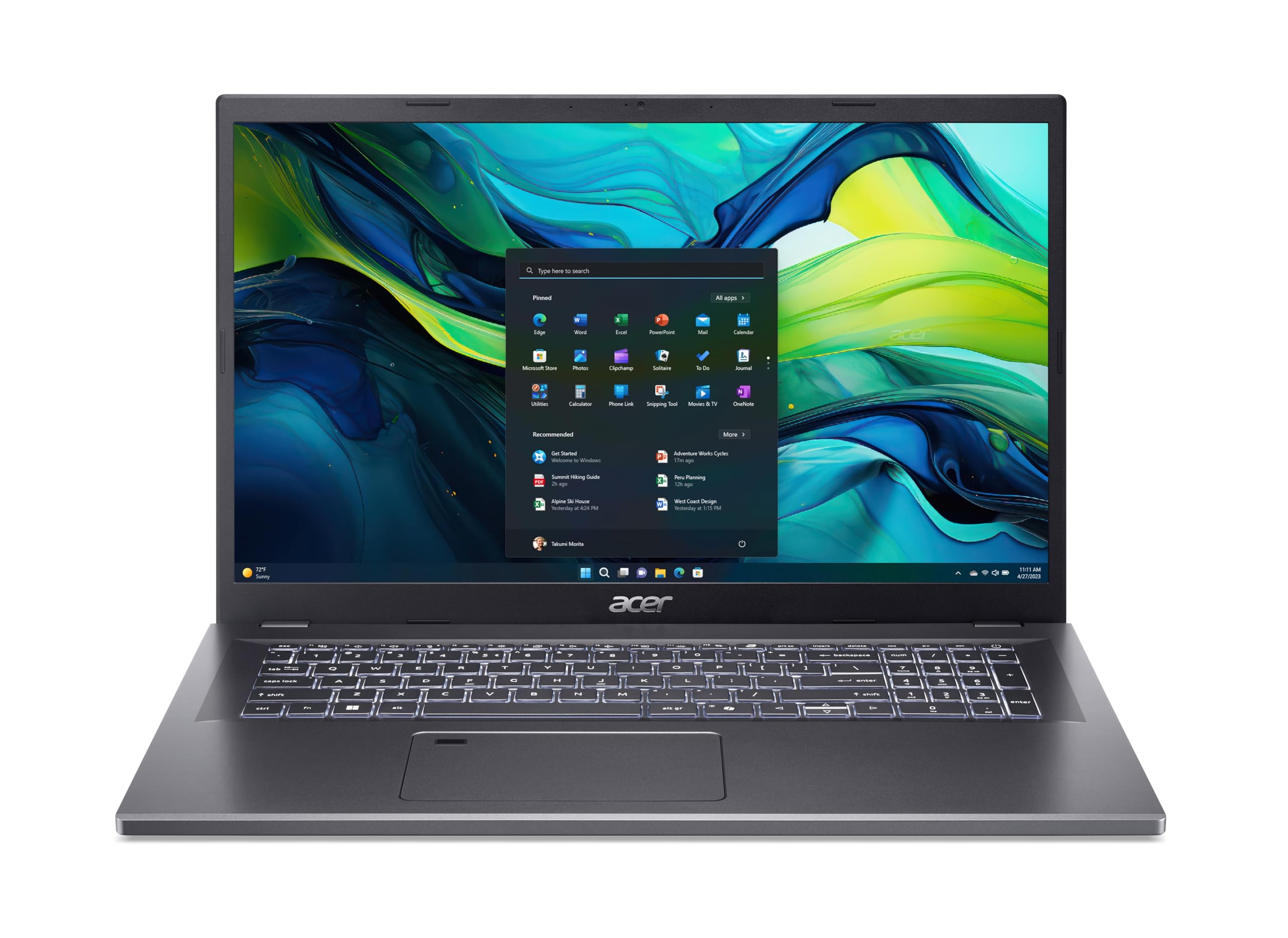 Acer Aspire 17 (A17-51M-74F2) laptop, wyświetlacz FHD IPS 17", Intel Core 7 150U, 32 GB RAM, 1 TB SSD, karta graficzna Intel, Windows 11, klawiatura QWERTZ, szary