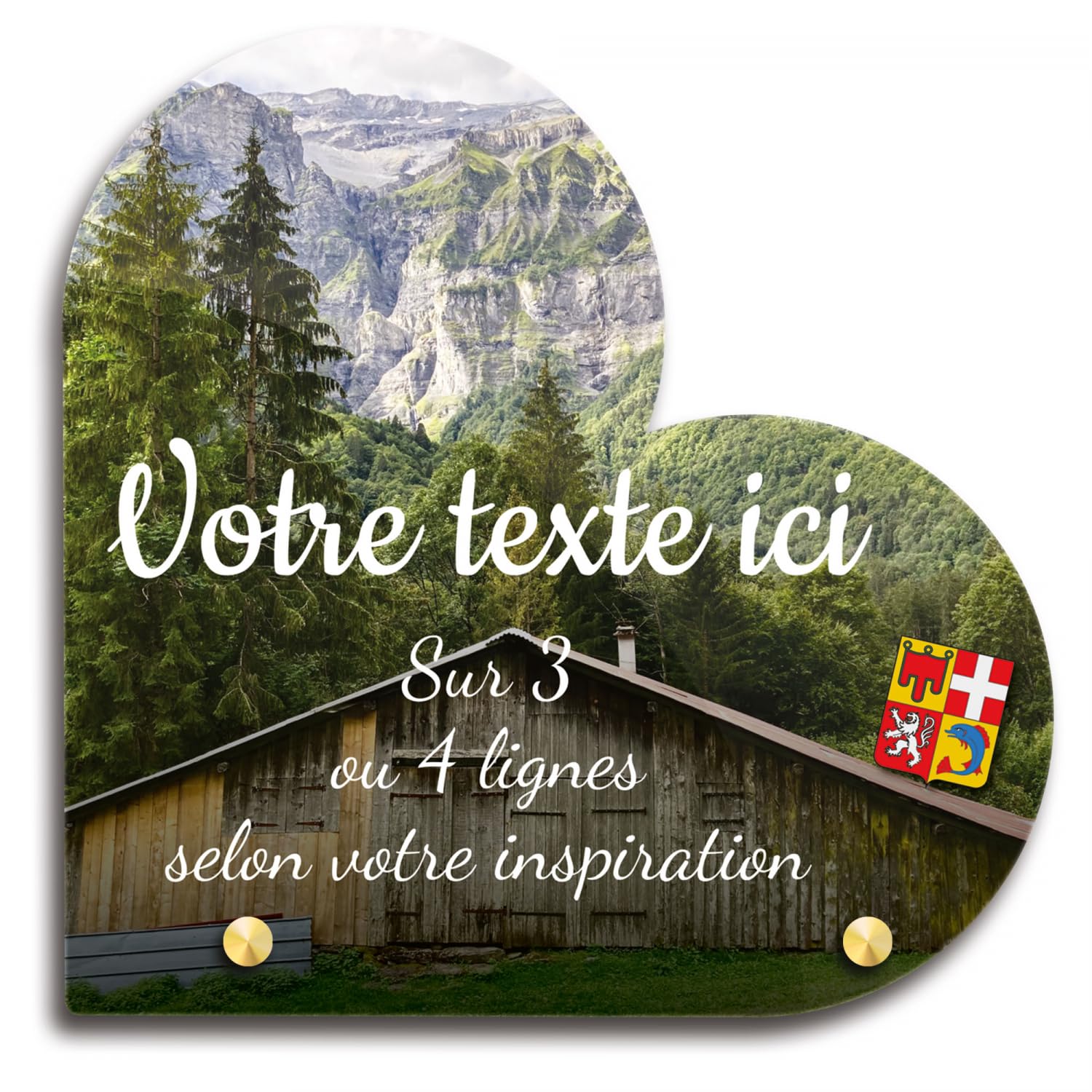 Targa funeraria cuore personalizzabile in plexi regionale Auvergne Falaises, diverse dimensioni, spessore 6 mm, personalizzata su più linee, 20 x 20 cm