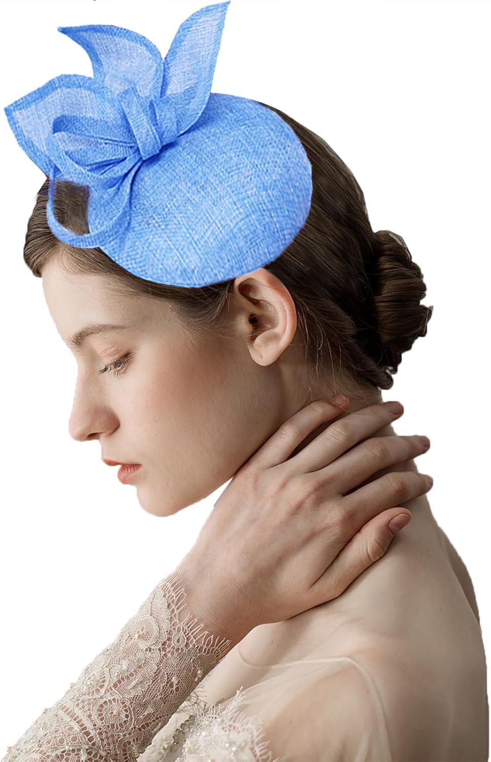 Sinamay Fascinator Hat Floral Feather Pillbox Derby Hats for Women Wedding Tea Party with Headband Clip