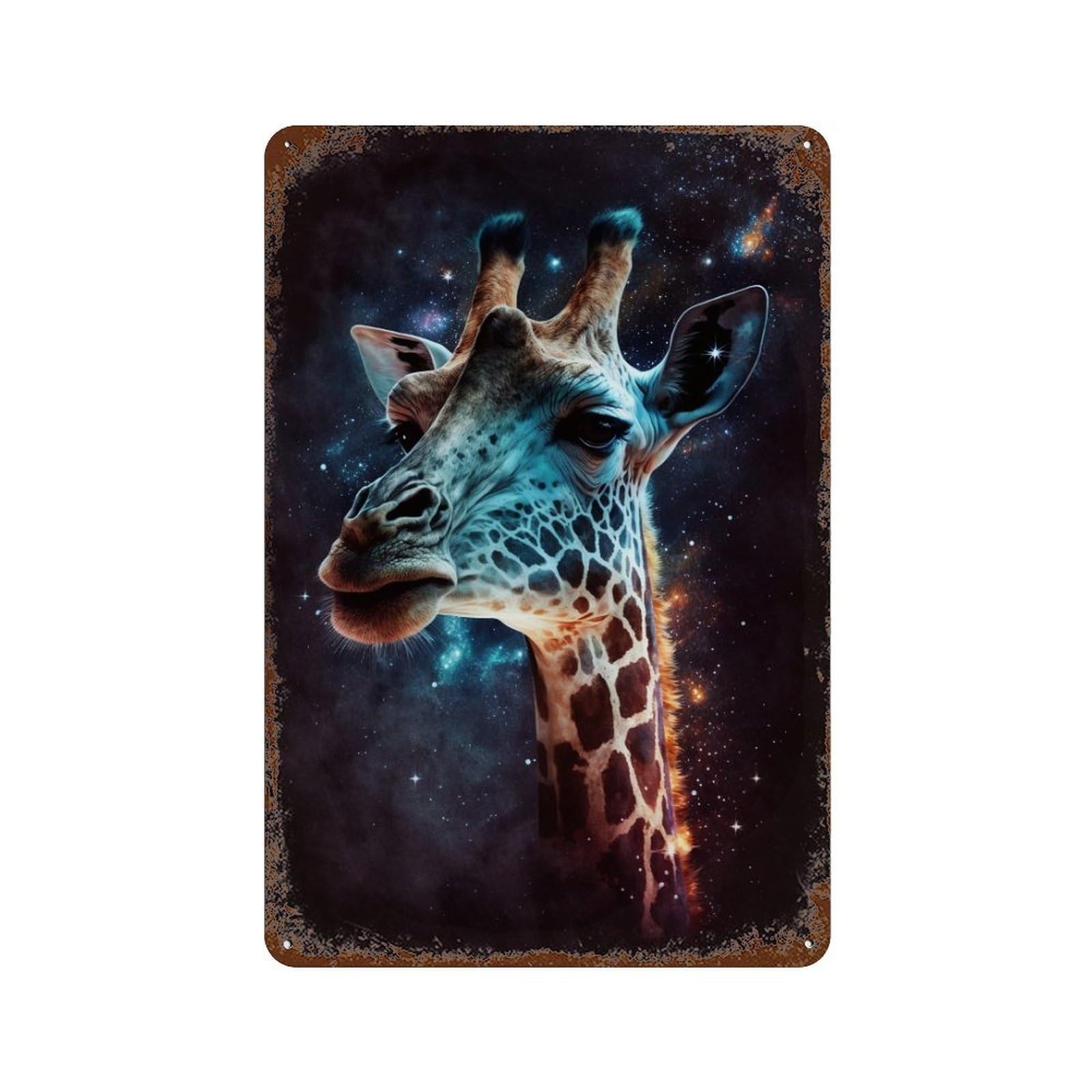 Rust Effect Giraffe in Space-17 Vintage Rust Metal Sign 11.8"x7.9", Old School Wall Decor for Cafe, Home Bar And Lounge Decor