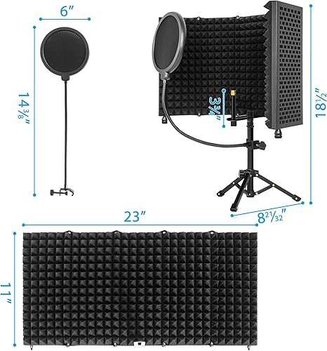 Miniatura 5 de ITHWIU Escudo de aislamiento de micrófono con soporte de trípode, panel curvado, escudo de sonido plegable con triple aislamiento acústico,