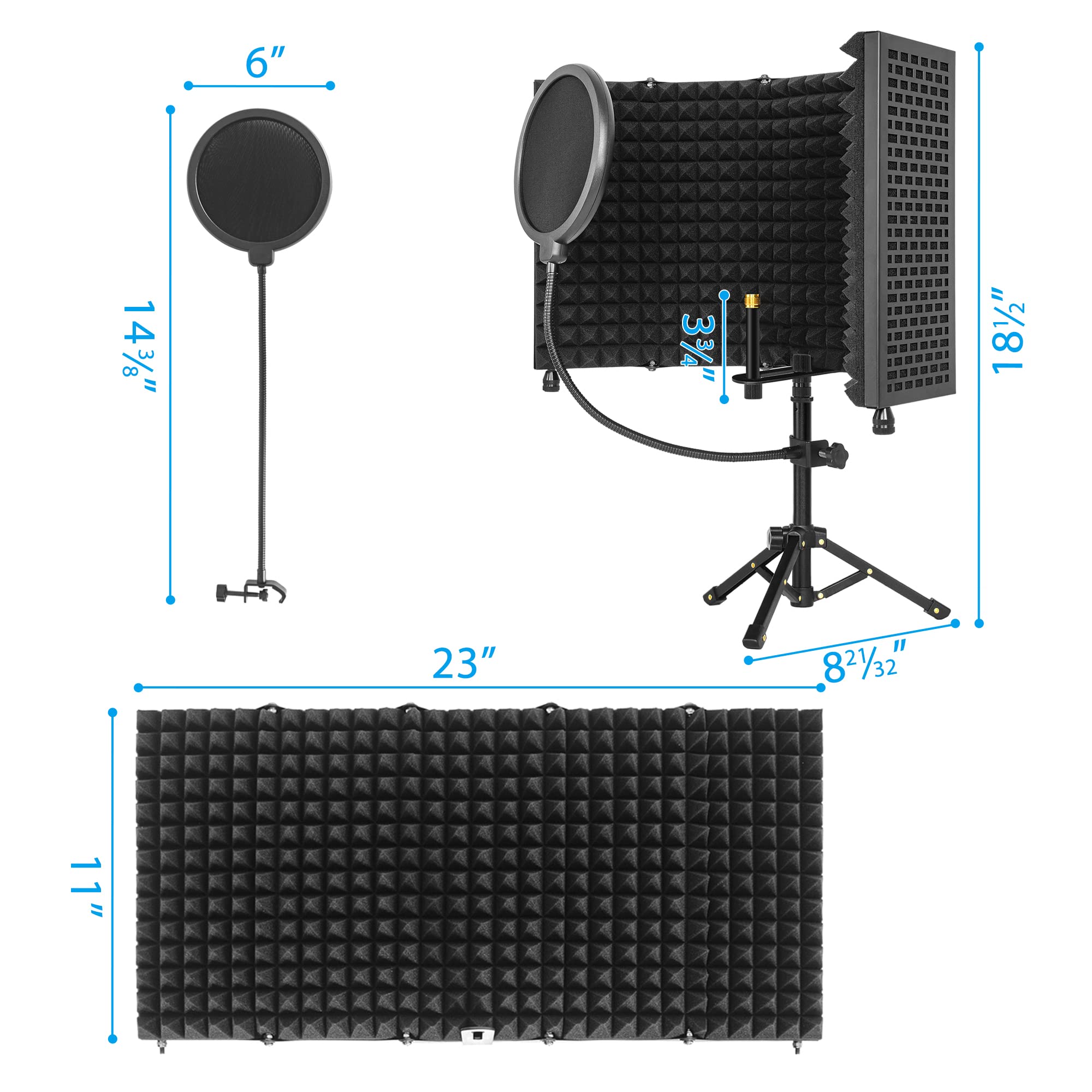 Bouclier d'isolation pour microphone avec trépied et panneau incurvé