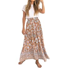 ZESICA Womens 2026 Summer Bohemian Floral Printed Elastic Waist A Line Maxi Skirt with Pockets