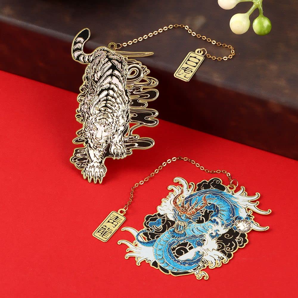 Lesezeichen Chinesischer Stil Retro-mythisches Lesezeichen mit Quaste Creative Metall Hohl-Drache-Tiger-Buch-Clip-Student-Geschenk-Bürobedarf lesezeichen Kinder (Color : Style 10)