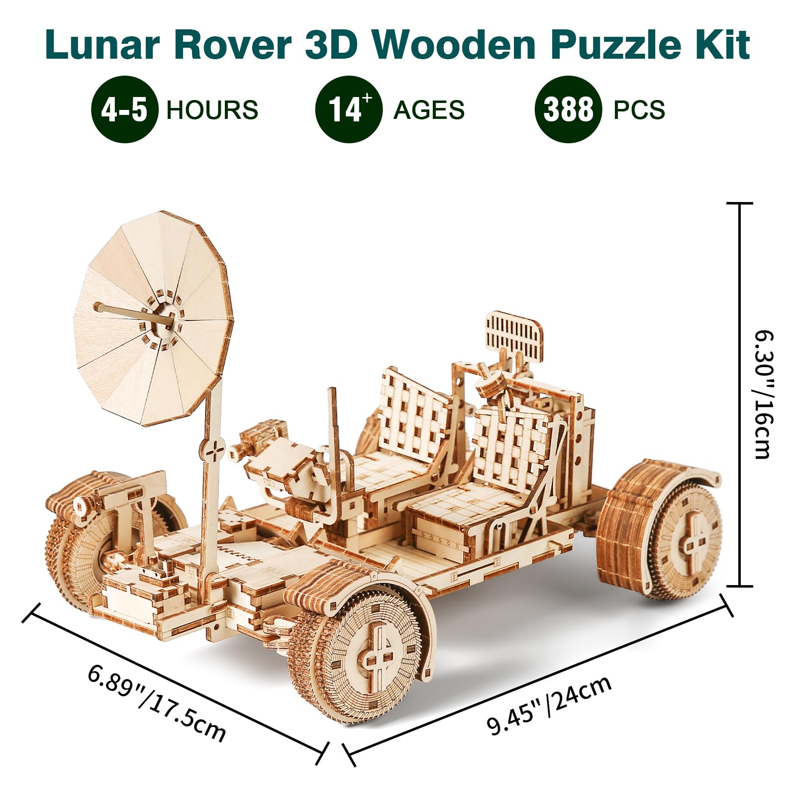 Hallisun 3D Wooden Puzzle for Adults Lunar Rover Wooden Model Building Set - Image 2