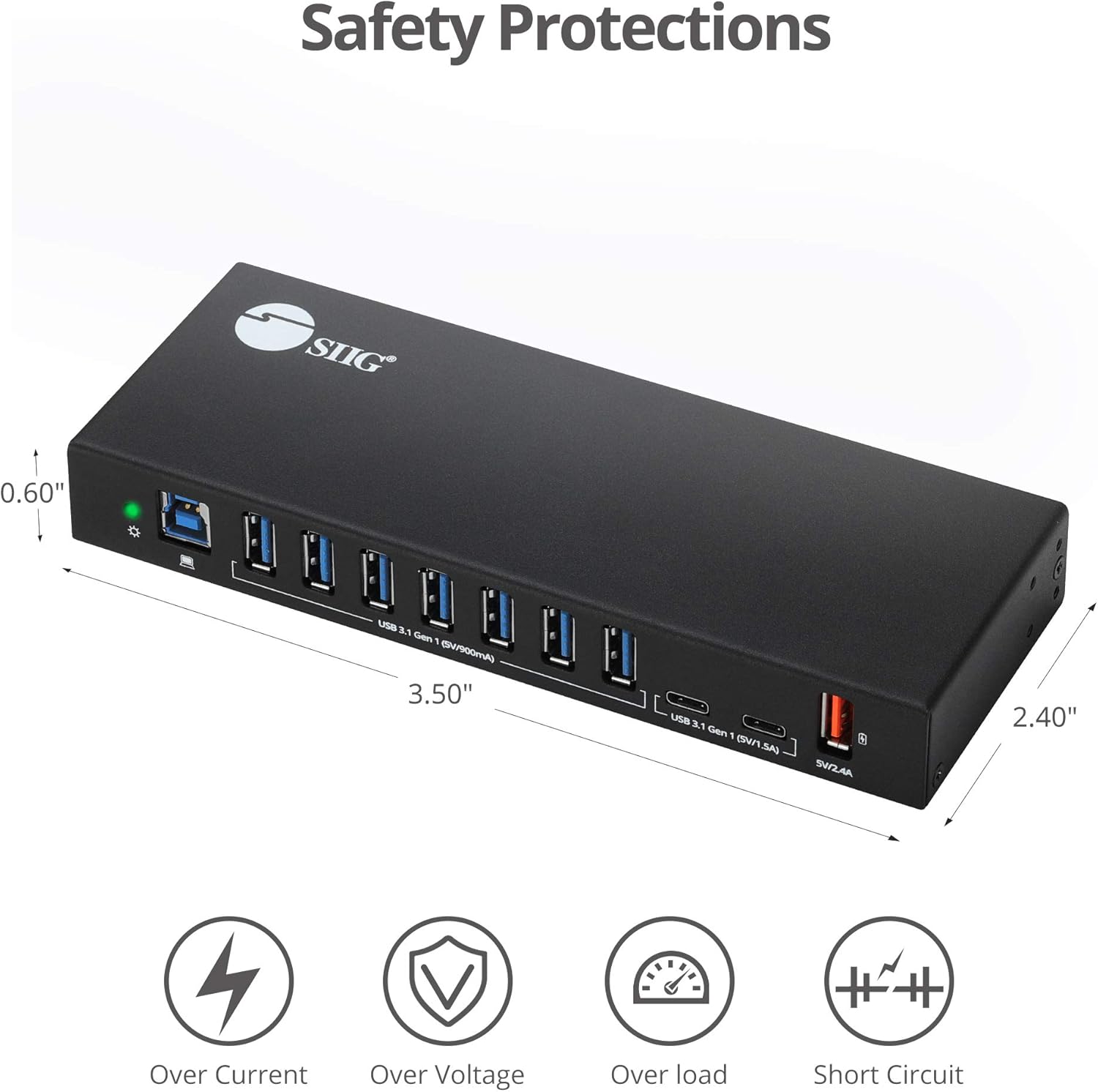 SIIG Industrial Powered USB C & USB 3.1 Hub, Splitter, 10 Port, Powered Multiport Hub Expander for Desktop, Laptop, Tablets, Cellphone, External HD, Keyboard and Mouse (ID-US0811-S1) : Electronics