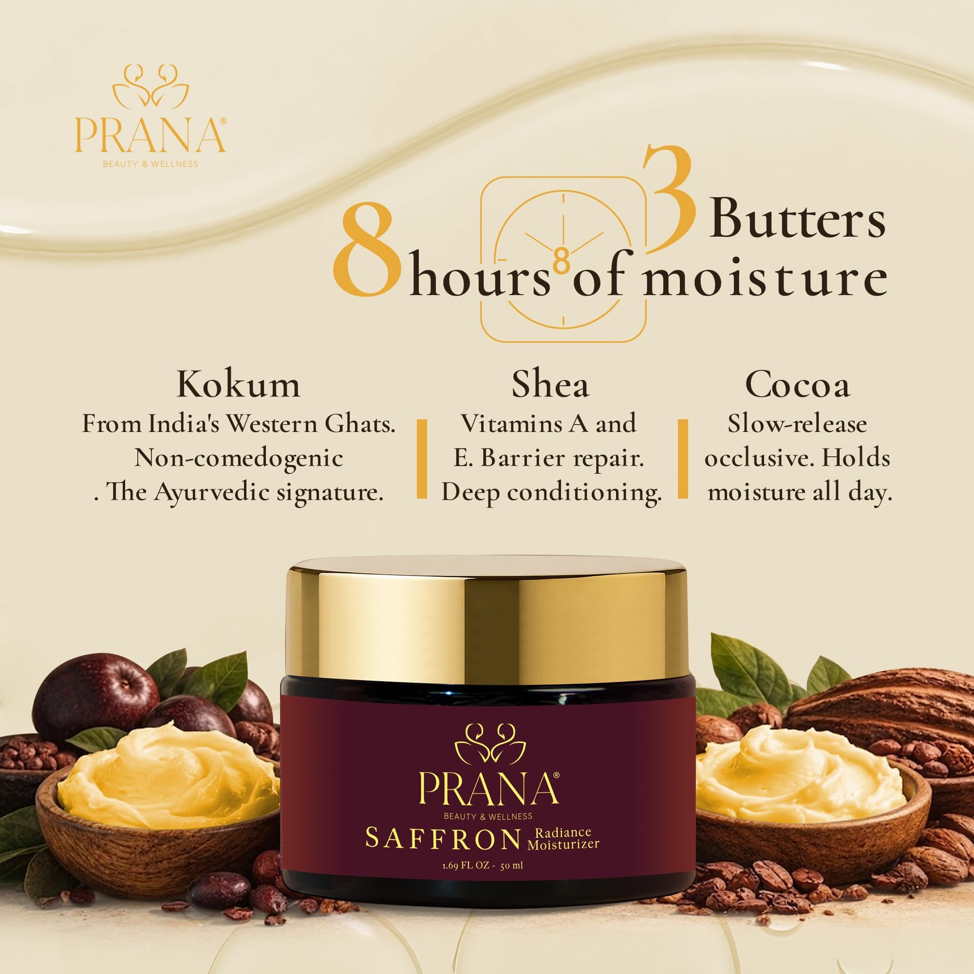 Prana Ashwagandha Crème hydratante de jour - 50 ml - Soin naturel de la peau - Ingrédients ayurvédiques - Hydratation optimale - Sans parfum - Infusé avec de l'ashwagandha bio - Crème pour le visage