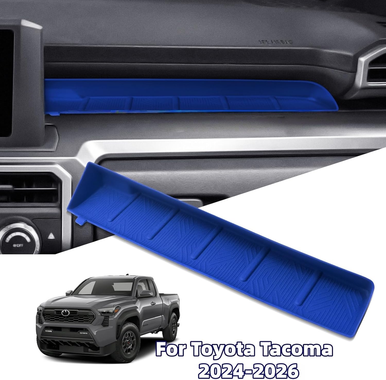 1pc Custom Silicone Liner Pad for Toyota Tacoma 2024 2025 2026 Crew Cab Interior, Co-Pilot Passenger Dashboard Organizer Tray Insert, Fits Tacoma 4th Gen Accessories (Blue)
