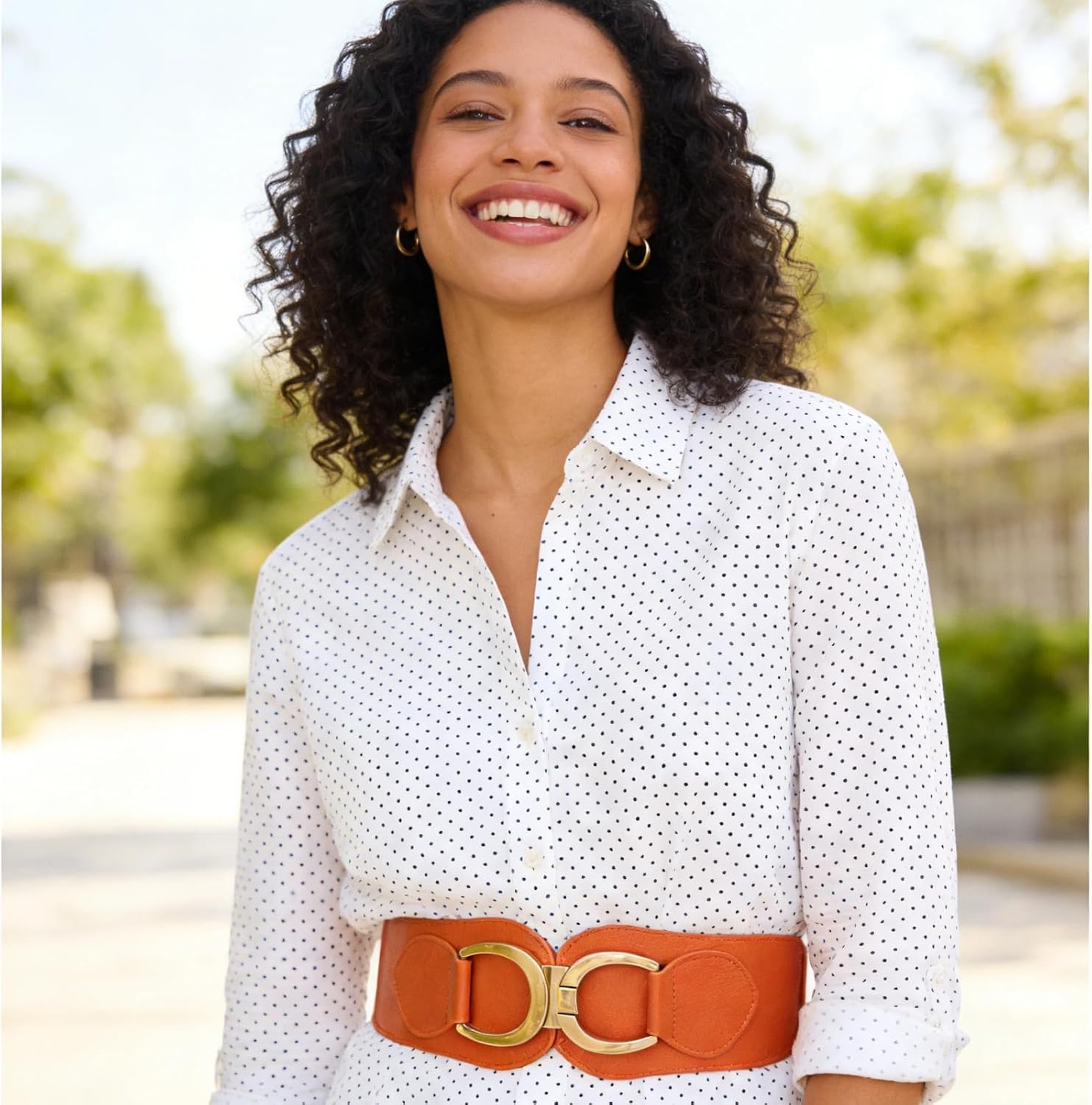 Women Stretchy Wide Belt Gold Buckle Elastic Vintage Waist Belts for Dresses Coats - Image 5