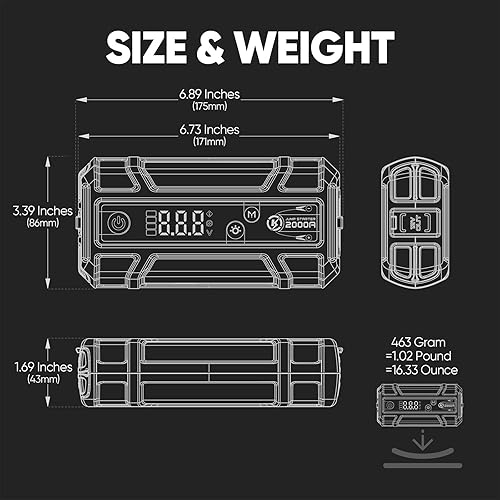 Miniatura 9 de LOKITHOR Arrancador J400 con tecnología ConnectMax, arrancador de batería de 2000 A de 12 V portátil, caja de salto de litio y paquete de salto para