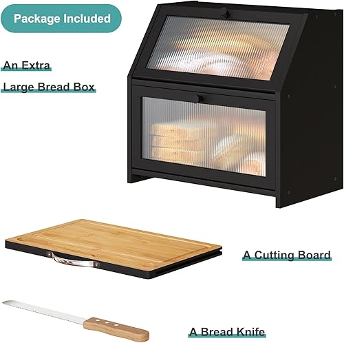 Miniatura 9 de Panera extragrande con tabla de cortar, panera de madera de bambú para encimera de cocina, contenedor de almacenamiento de pan de gran capacidad de