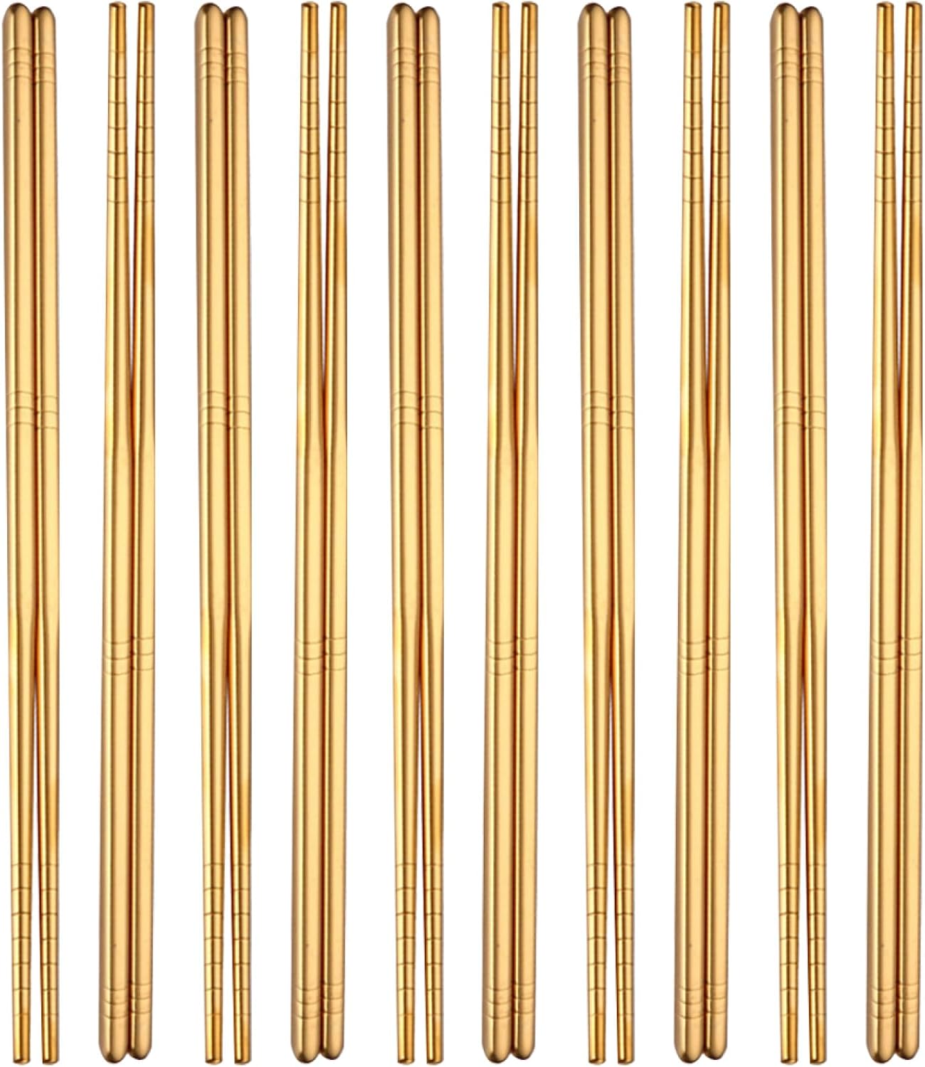 10 Pairs Stainless Steel Chopsticks Titanium Coated Non-slip Heat-resistant Reusable Food Chopsticks for Daily Dining and Kitchen Use