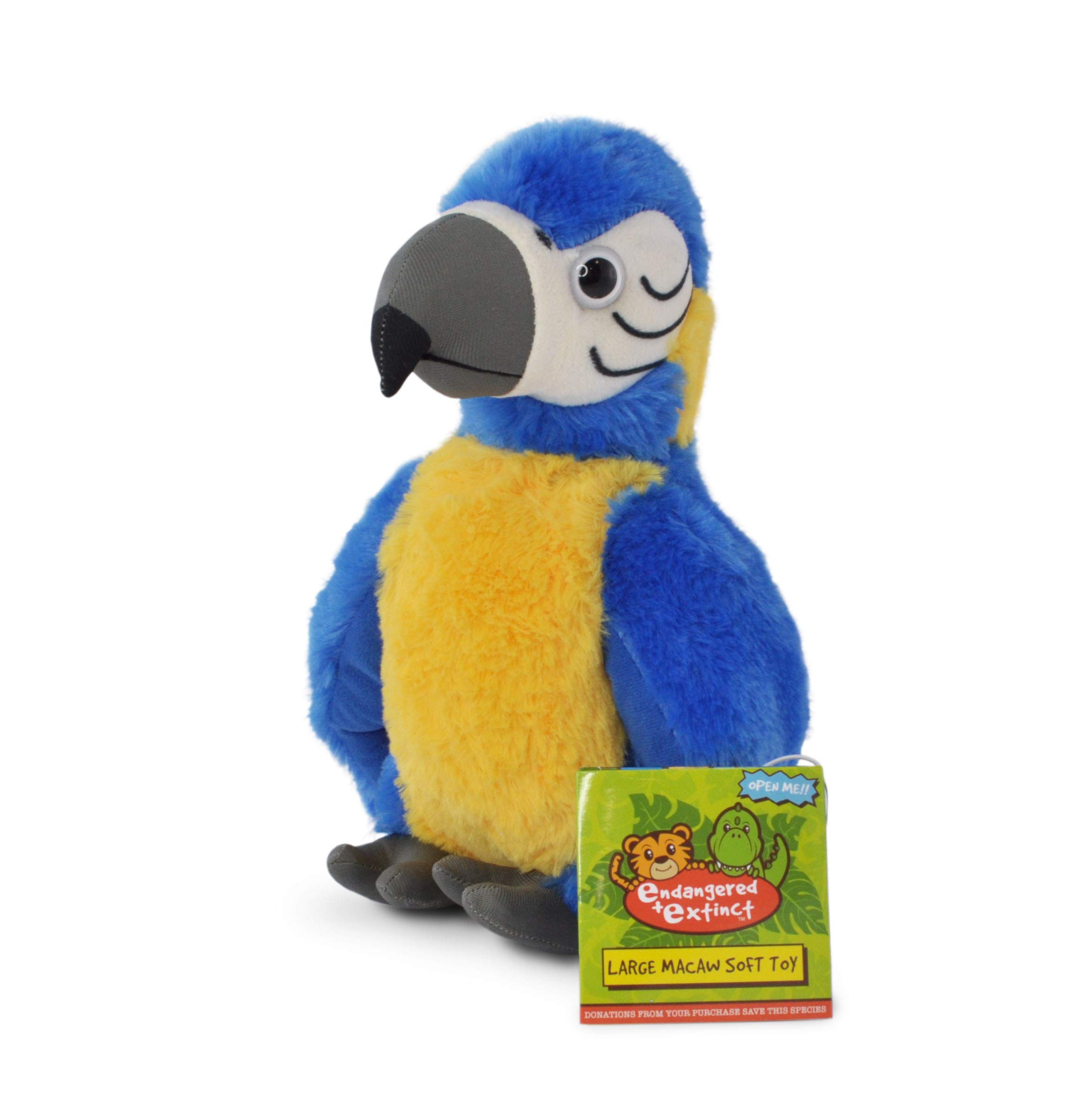 Endangered and Extinct EnE™ Blue Throated Macaw Plush Toy with Educational Hangtag, 20cm, Cuddly Parrot Toy.