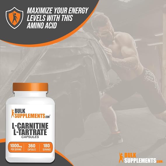 L-Carnitine L-Tartrate Capsules - Carnitine Supplement, L Carnitine 1000mg Capsules - L-Carnitine Tartrate, Gluten Free - 2 Capsules per Serving, 360 Capsules (Pack of 1)