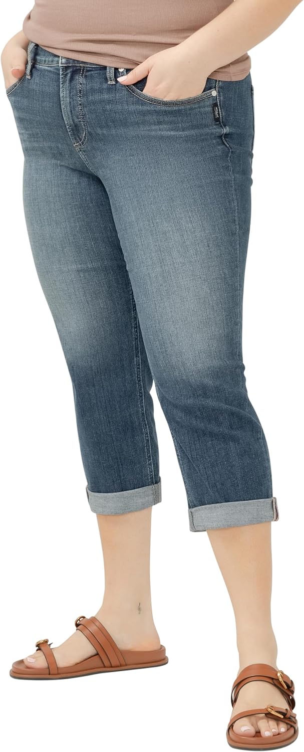 Silver Jeans Co. Womens Plus Size Suki Mid Rise Curvy Fit Capri Jeans