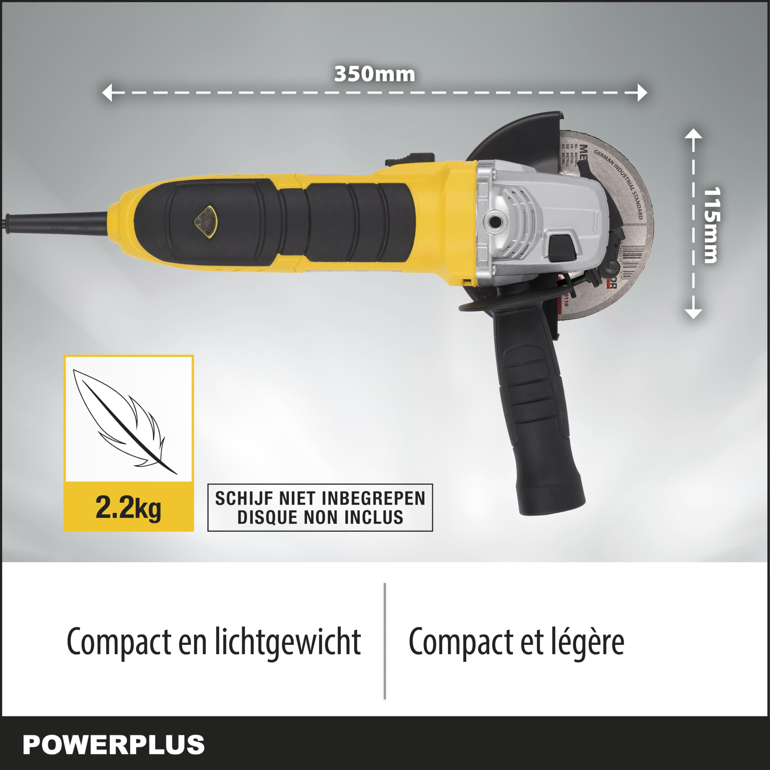 PowerPlus Amoladora angular POWX0611-900W, un disco de corte compacto de Ø115 mm
