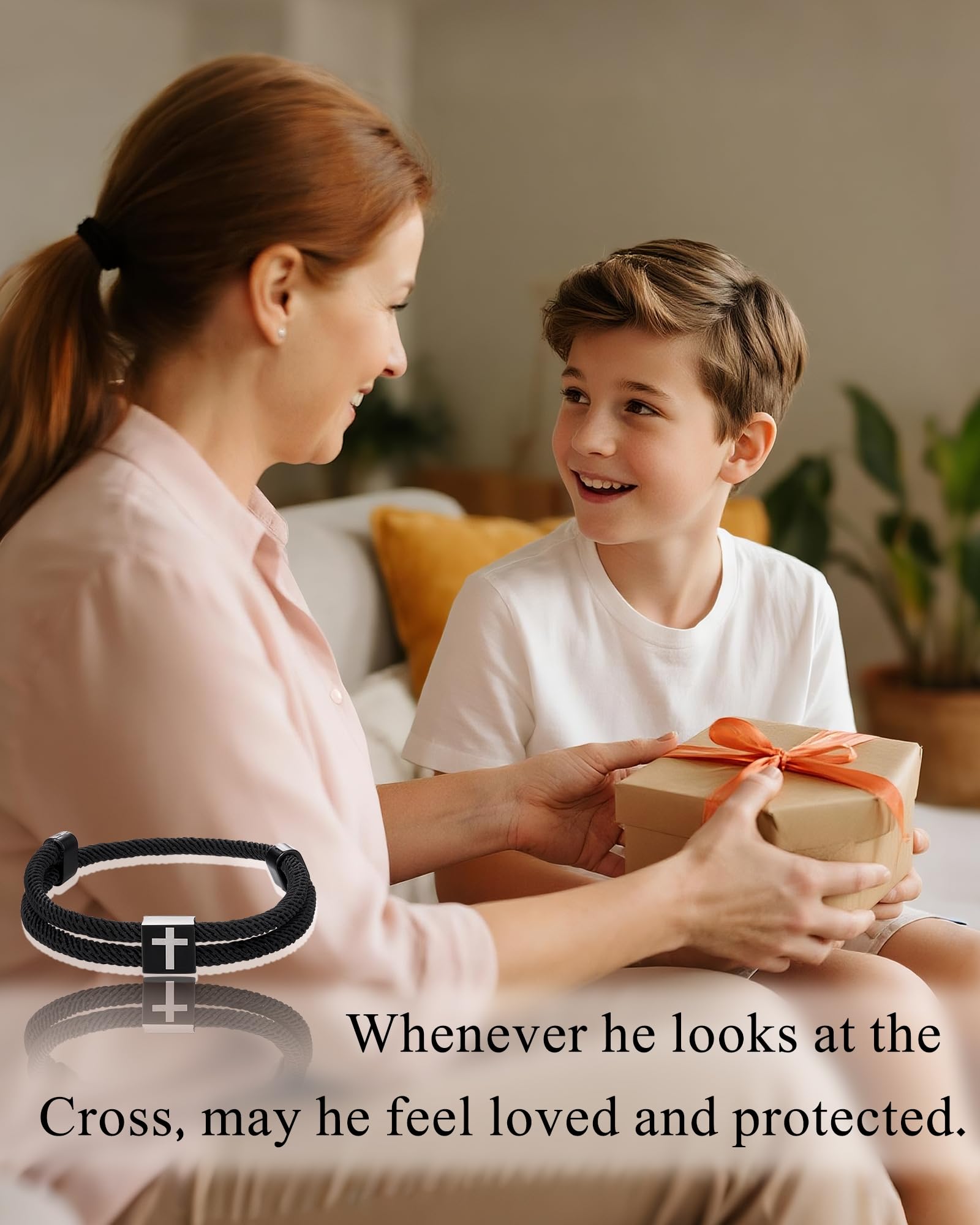 Shonyin Religious Catholic Gifts for Teens Boys Men, Adjustable Faith Cross Bracelet for Males, Confirmation First Communion Easter Gift for Son, Grandson, Nephew, Brother, Bonus Son, Brother-in-law