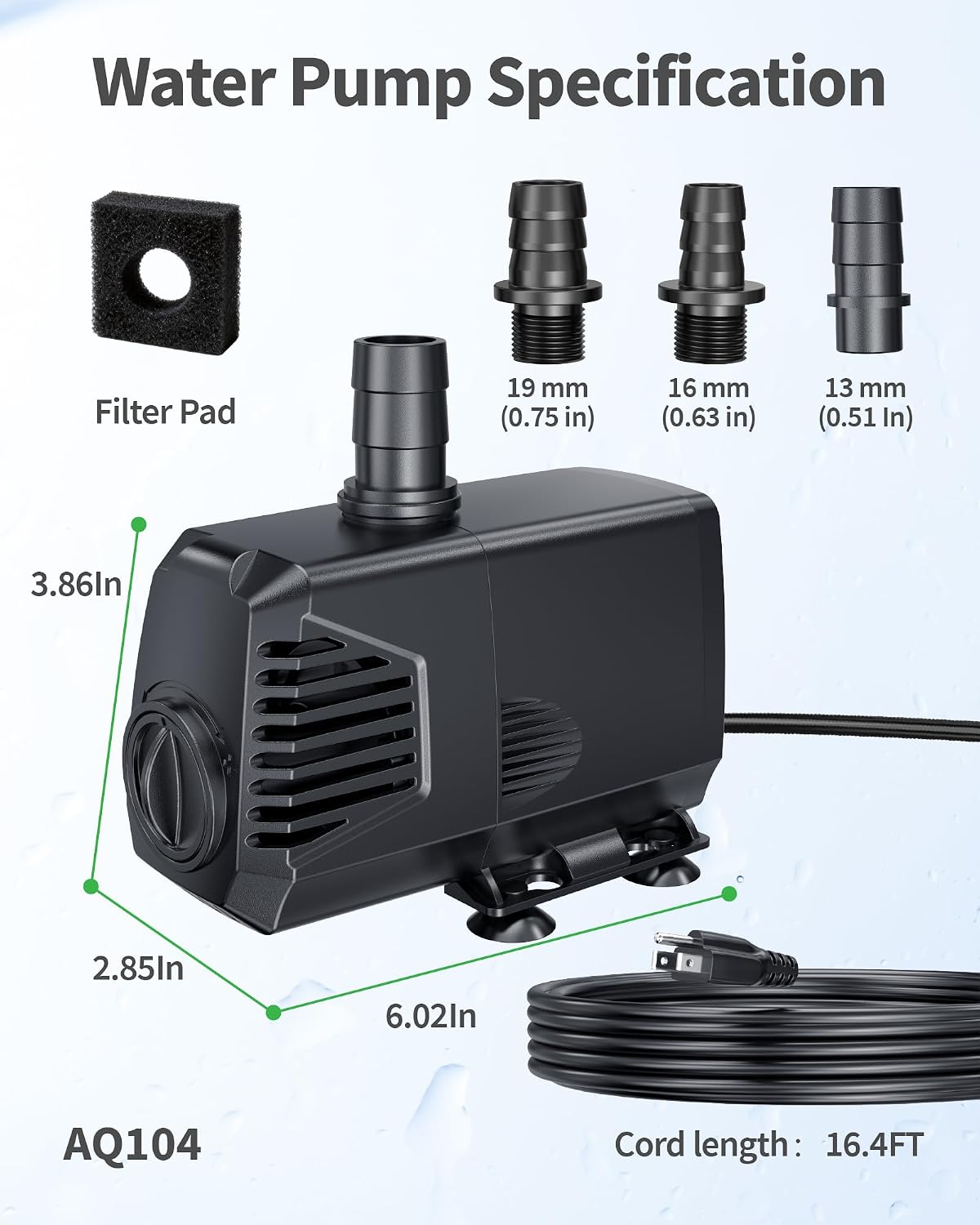 POPOSOAP 680GPH Submersible Water Pump, Water Fountain (2400L/H, 55W) with 8.5FT High Lift Adjustable & 3 Nozzles & 16.4FT Cord, Ultra Quiet Aquarium Pump for Pond Fountain Waterfall Hydroponics-Q104
