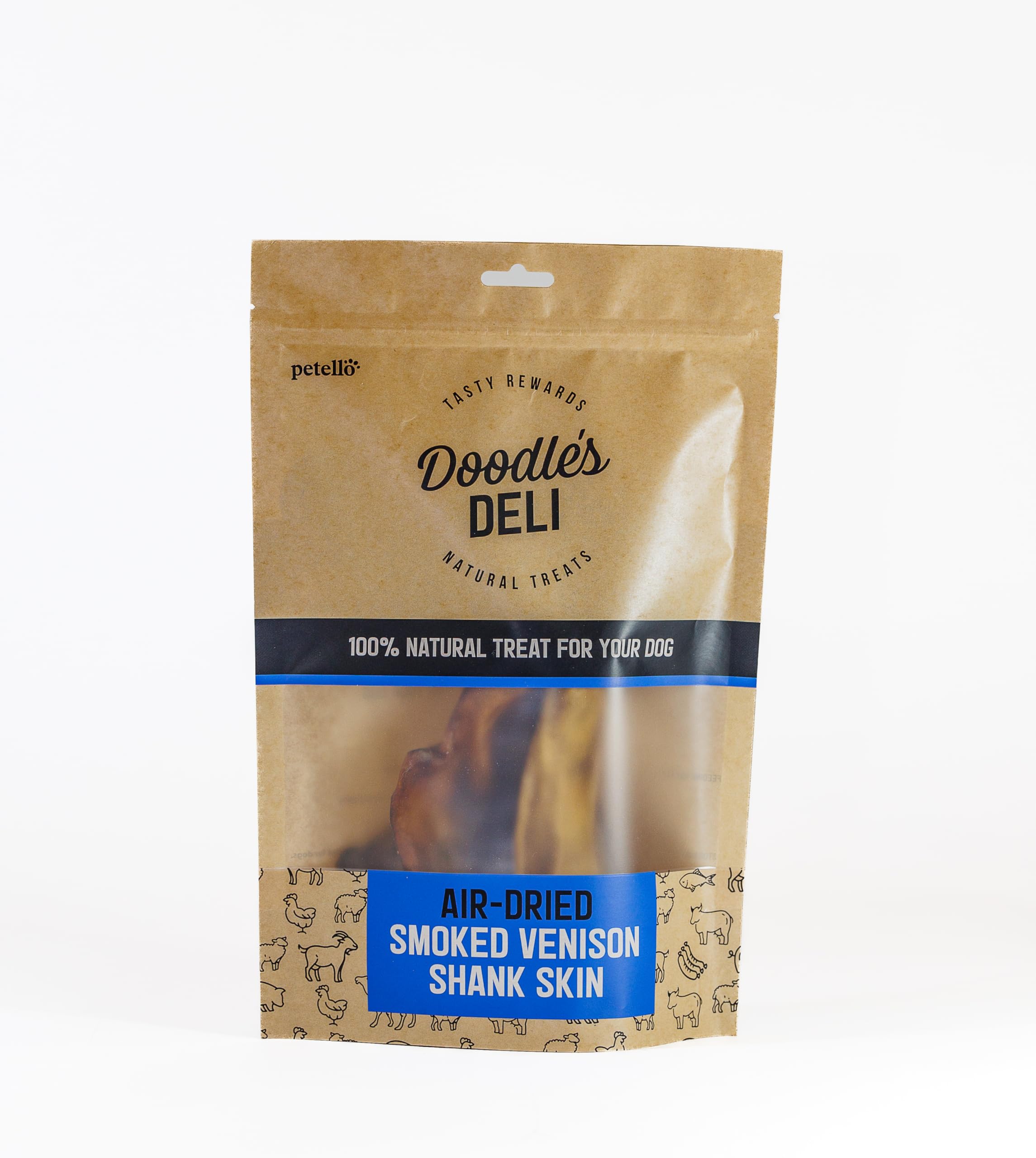 Doodles Deli Air Dried Venison Shank Skin Dog Treats Natural Dog Chew High Protein, Low Fat Long Lasting Dental Treat for Dogs 50g