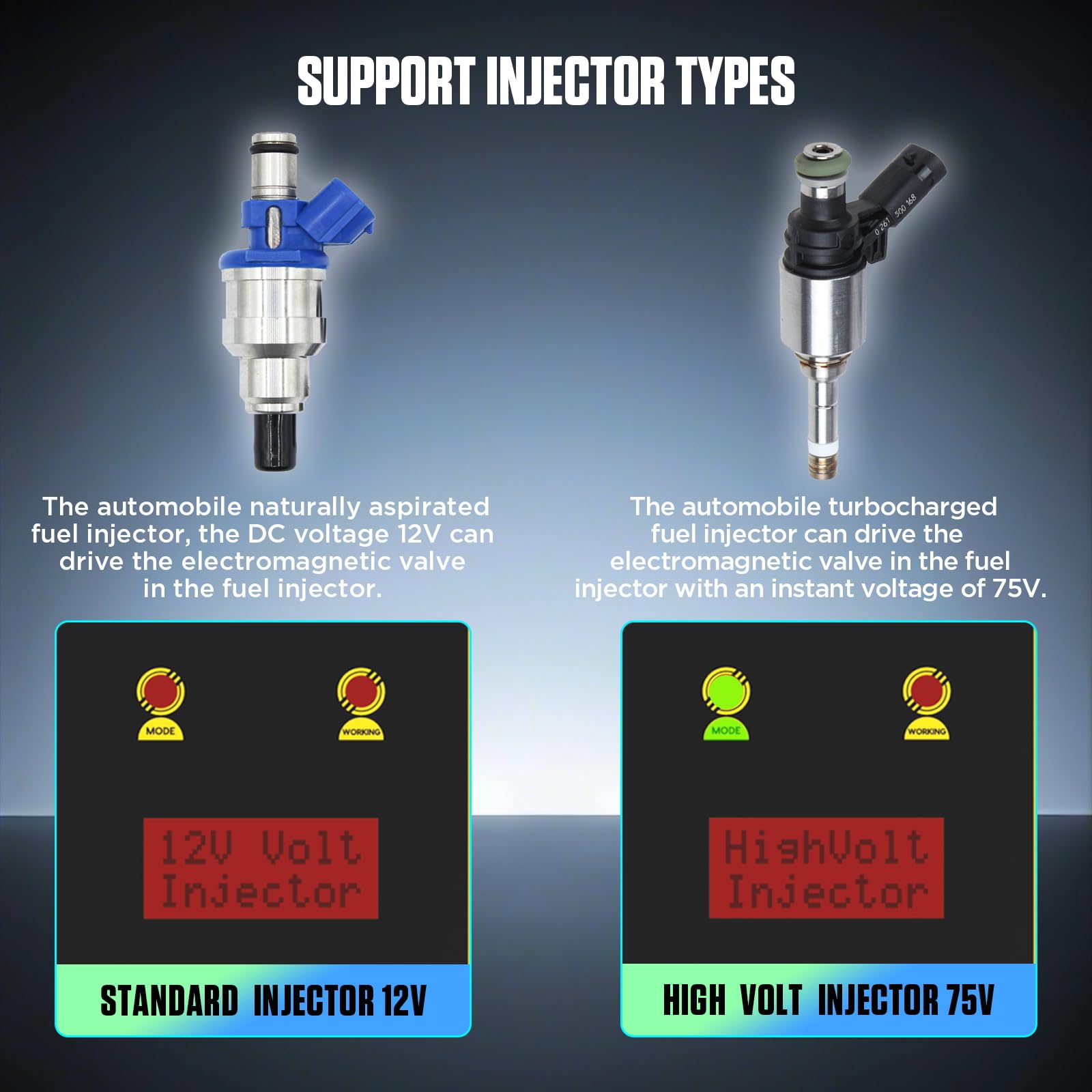 Tester e pulitore dell'iniettore del Carburante CT60, 12 V e 70 V, pulitore del Sistema di iniezione del Carburante GDI, Larghezza di impulso Regolabile, velocità e Tempo, Due iniettori