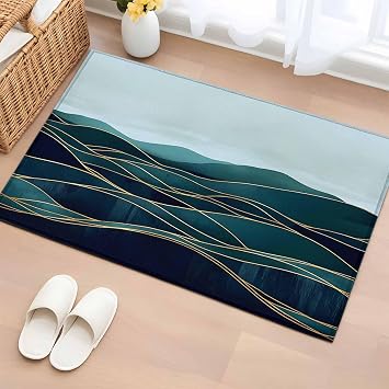 Area Rugs 2x3 for Living Room, Abstract Mountain Non Slip Washable Rug Runner, Modern Geometric Gold Waves Striped Low Pile Indoor Floor Carpet Mat Bathroom Rugs for Bedroom, Kids Room