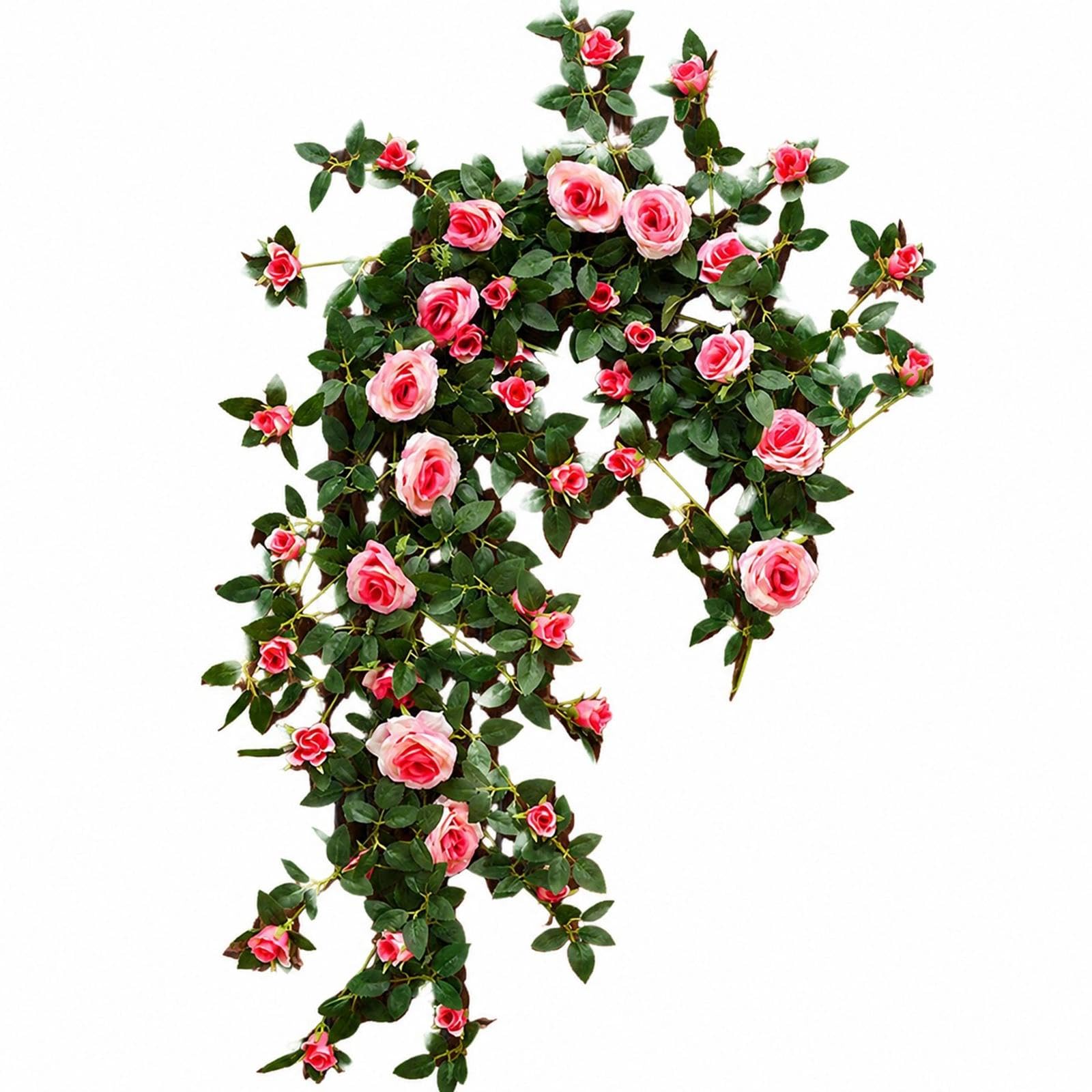 71in Artificial Rose Vine Silk Flower Garland Wedding Decor(Dark Pink)