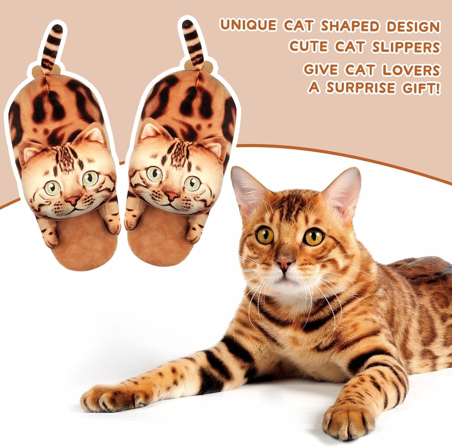 Funny Cat Slippers for Women,Fuzzy Animal Indoor House Shoes with Soft Memory Foam,Comfy Plush Warm Slip-on Slippers,Cat Gifts for Cat Lover - Image 4