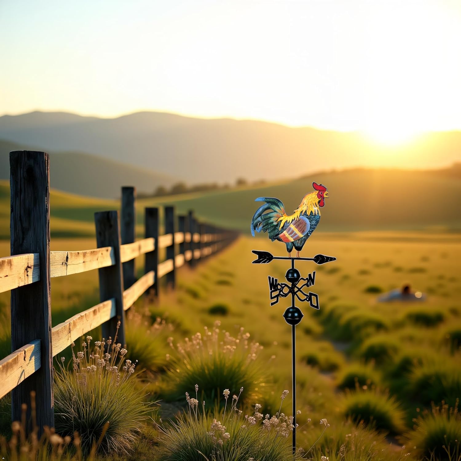 Cast Iron Weather Vane 47” Rooster Design - Wind Direction Indicator for Garden Yard Patio Farmhouse Decor