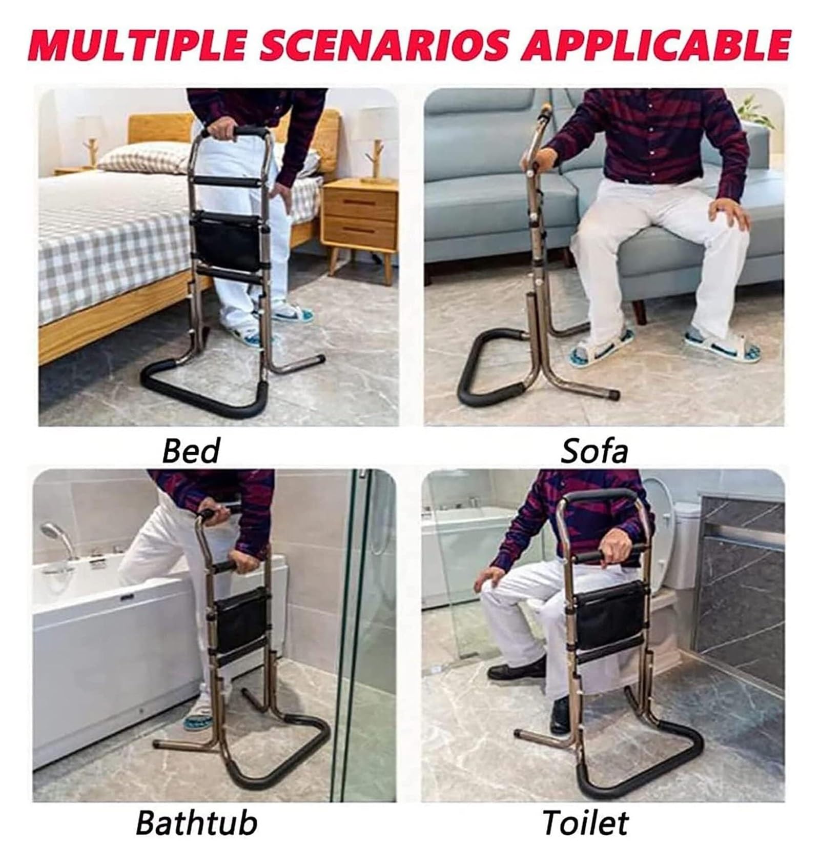 Silla de Elevación para Mayores - Soporte para Levantarse Altura Ajustable con Bolsillo Portaobjetos, Asistencia Segura para Sofá, Cama, Silla o WC - Mango Ergonómico Antideslizante