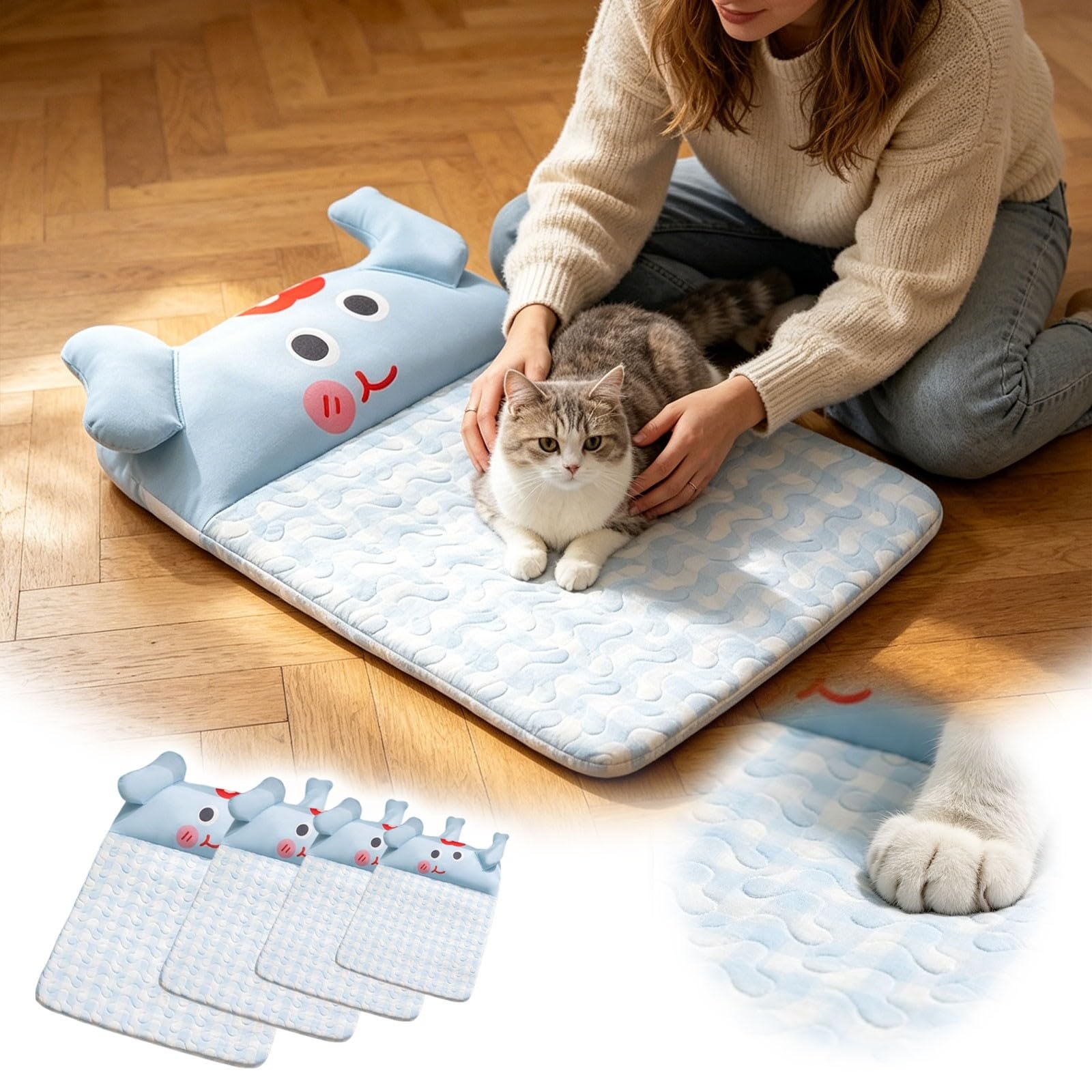 Tappetino Refrigerante Cane, 80x60cm Tappeto Rinfrescante per Cani Gatti, Cuccia Refrigerante Lavabile, Cuscino Raffreddamento in Nel Caldo Estate,con imbottitura per Animali di Piccola Media Grande