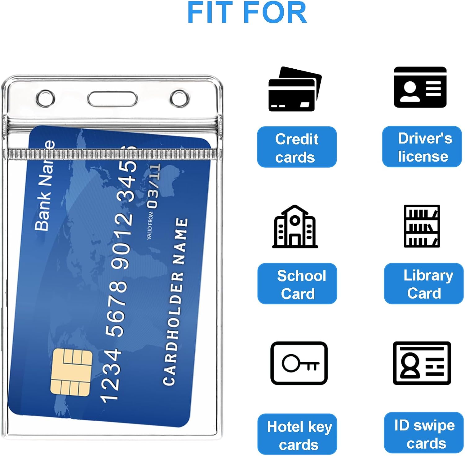 200 Pack Badge Holders, Vertical Clear Plastic ID Card Holder with Waterproof Resealable Zip, Fits Badge Swipe Cards or Credit Card, Office and School etc (2.5 x 3.5 Inch)