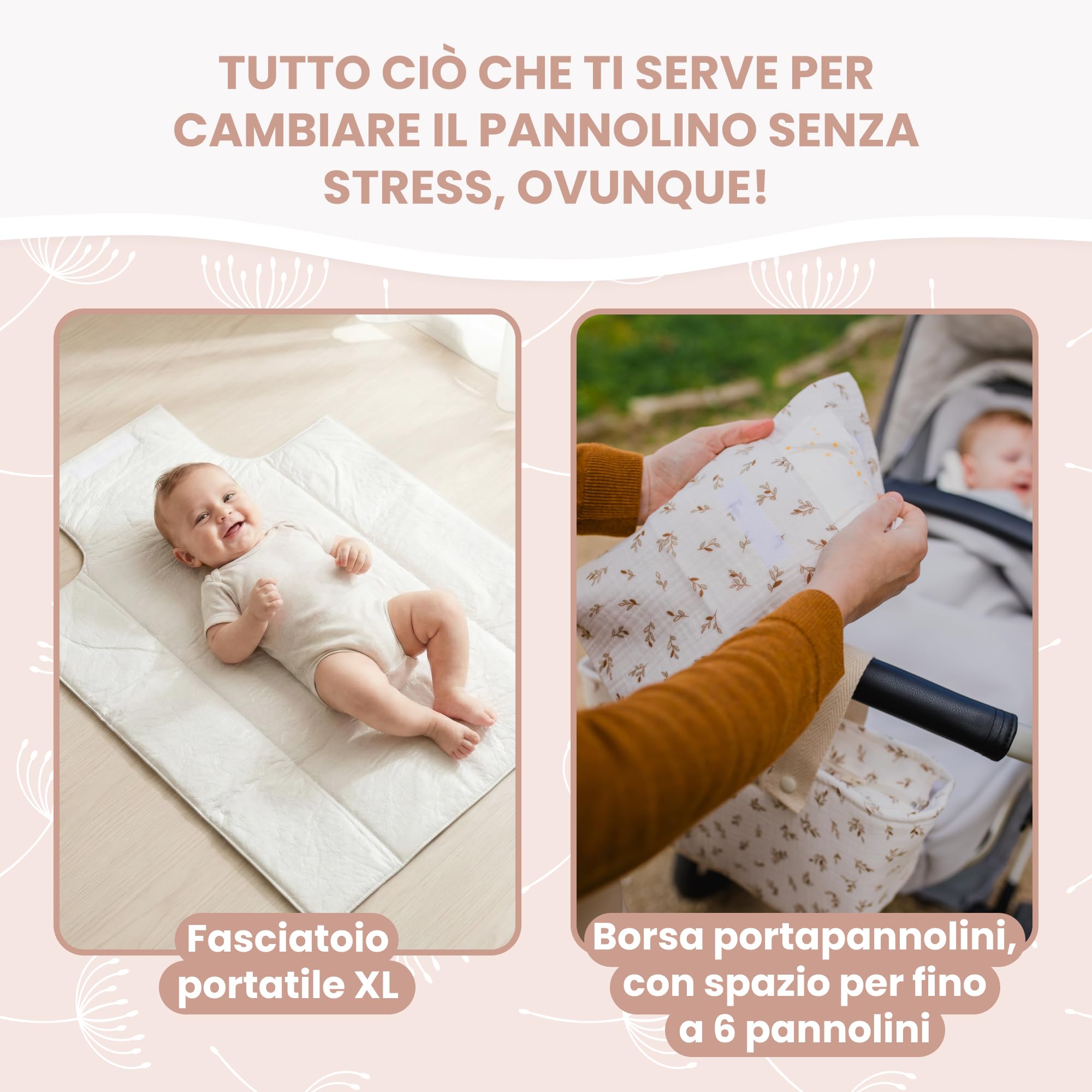 MIMUSELINA | Set mit tragbarer Wickelunterlage Unterwegs und Wickeltasche | Wasserdicht, Faltbar und aus 100% OEKO-TEX Baumwolle | Baby-Zubehör für unterwegs oder auf Reisen