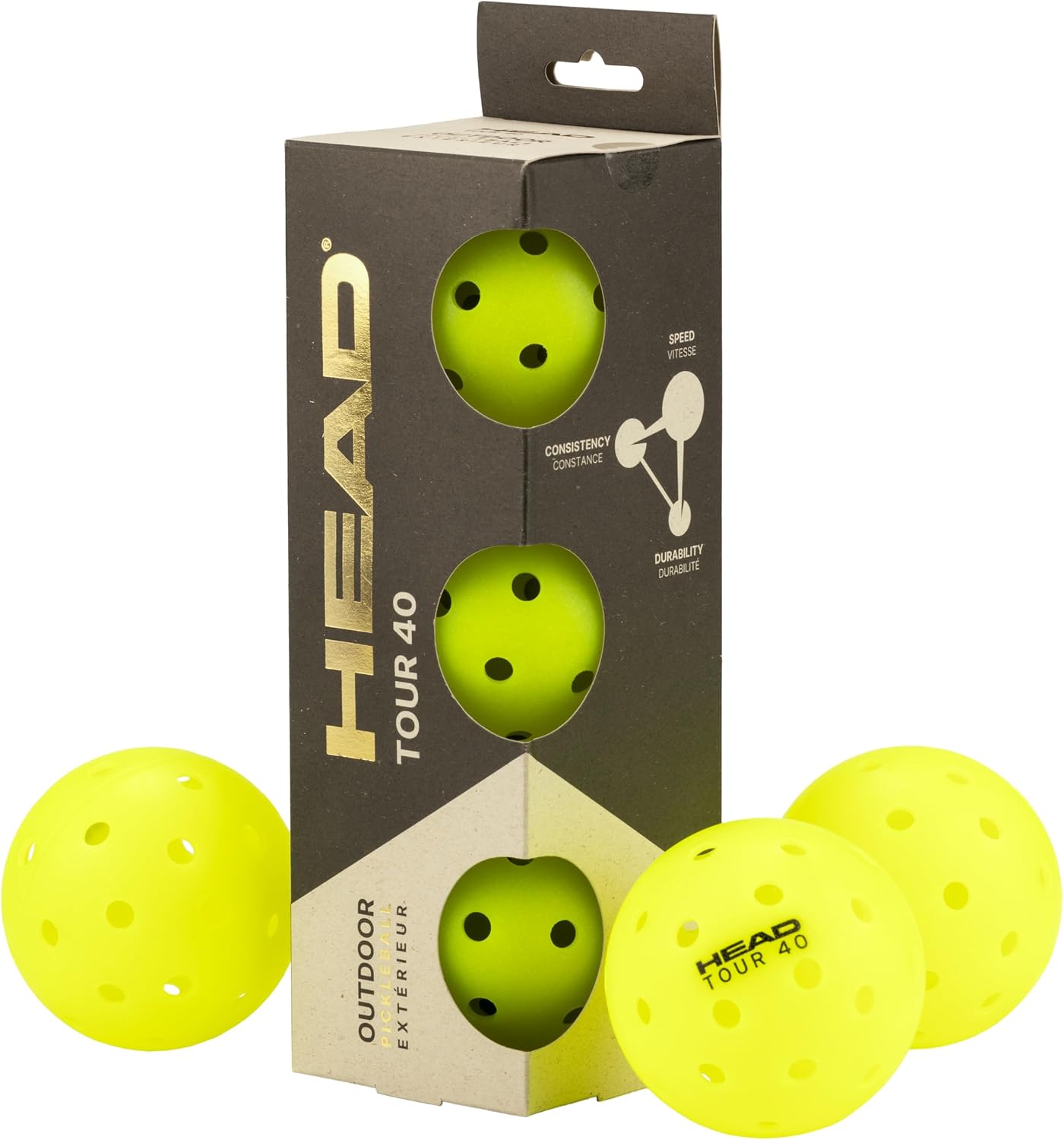 HEAD Tour 40 Pickleball Balls - Box (3 Balls)