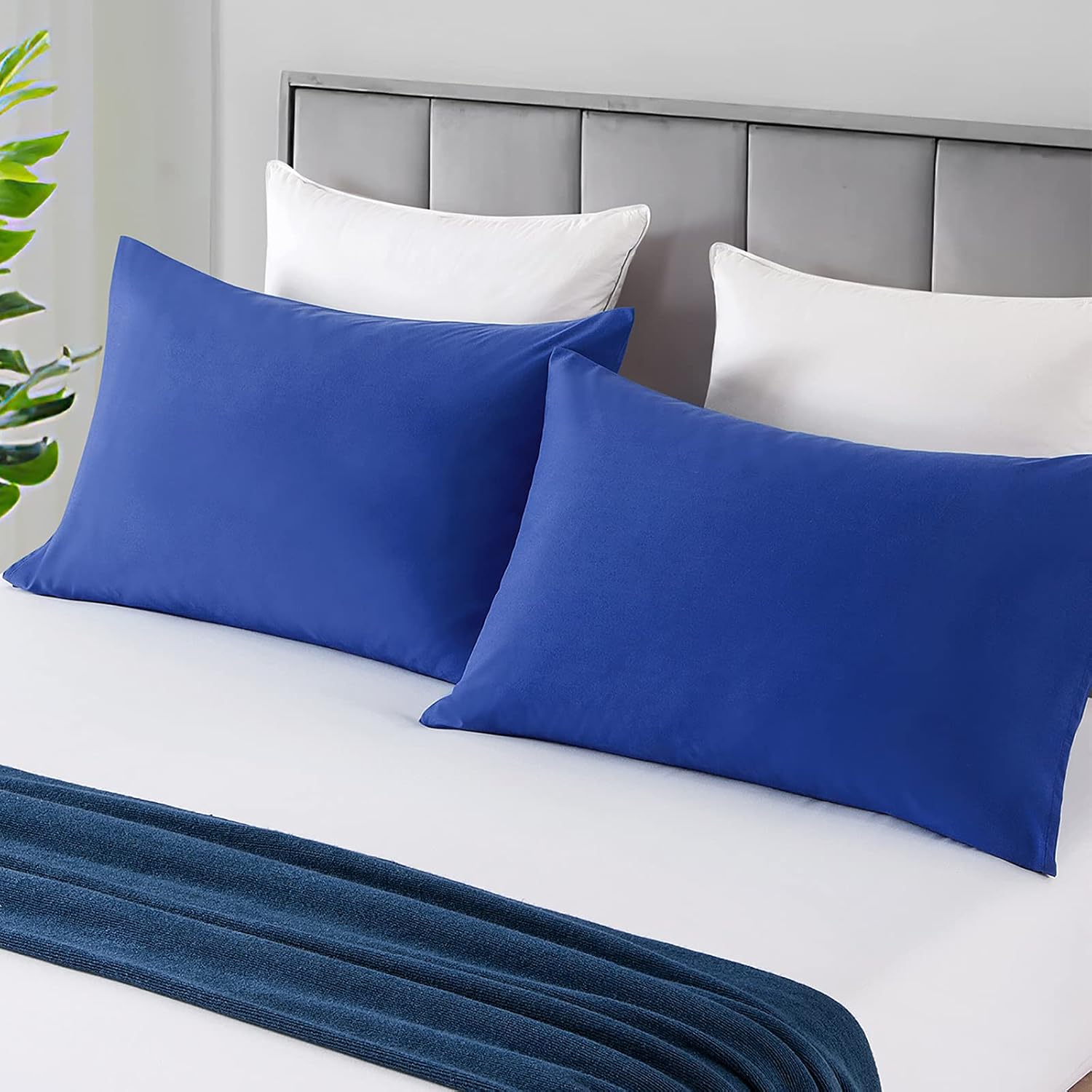 Waekoud 8 Pack Standard Pillowcases with Envelope Closure, Microfiber Pillow Cases, Pillow Protectors Cases Covers, - Wrinkle, Shrinkage, Fade Resistant Pillow Covers, 20" x 26" (Blue)