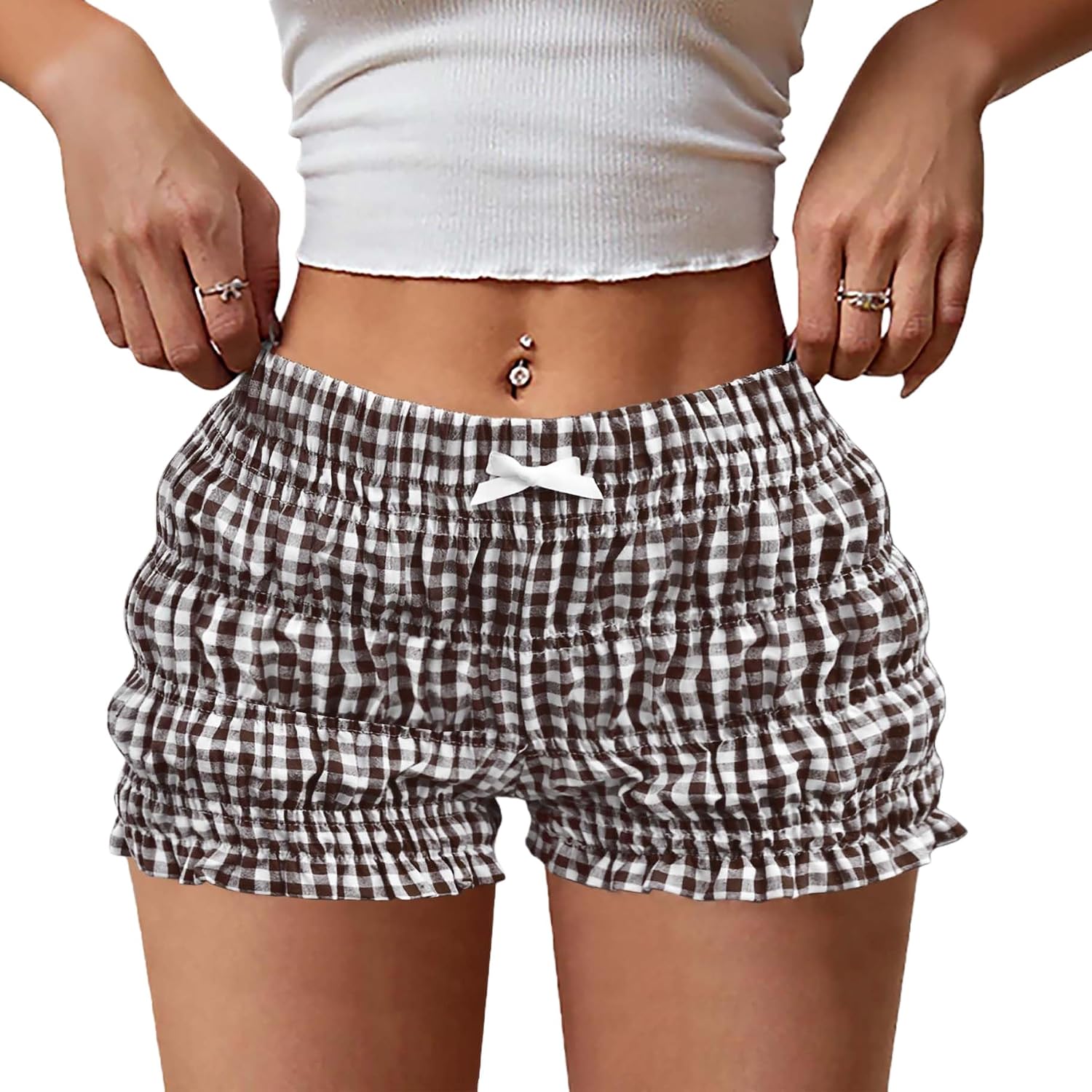 Womens Ruffle Slim Fit Extra Shorts Cotton Gingham Bloomer Bottom