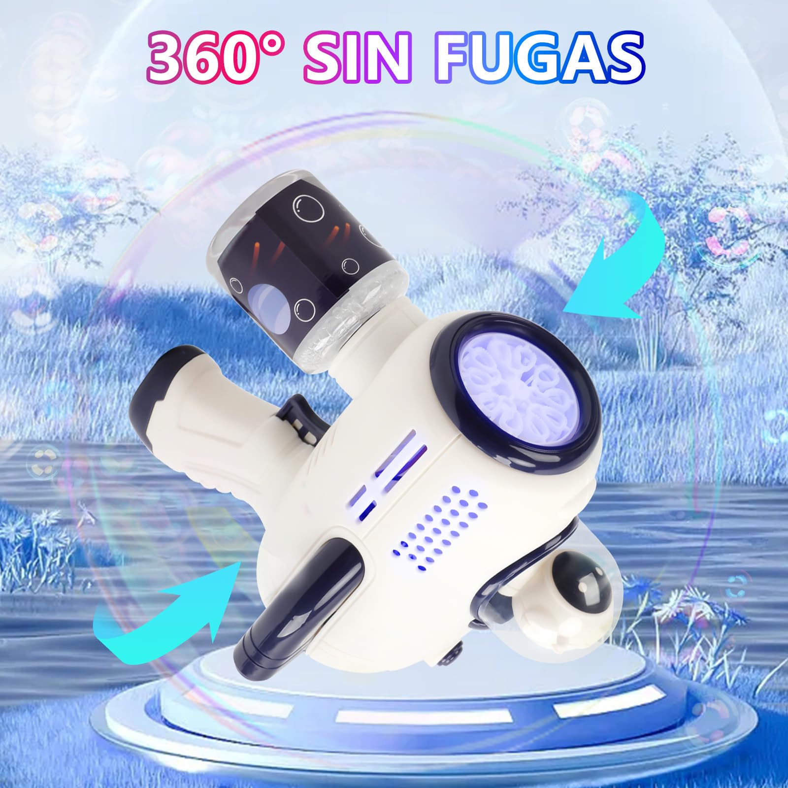 Pistola de Burbujas,Máquina Automática de Burbujas 10000+Burbujas/Min Soplador de Burbujas con Luces para Fiestas al Aire Libr/Boda/Cumpleaños etc.