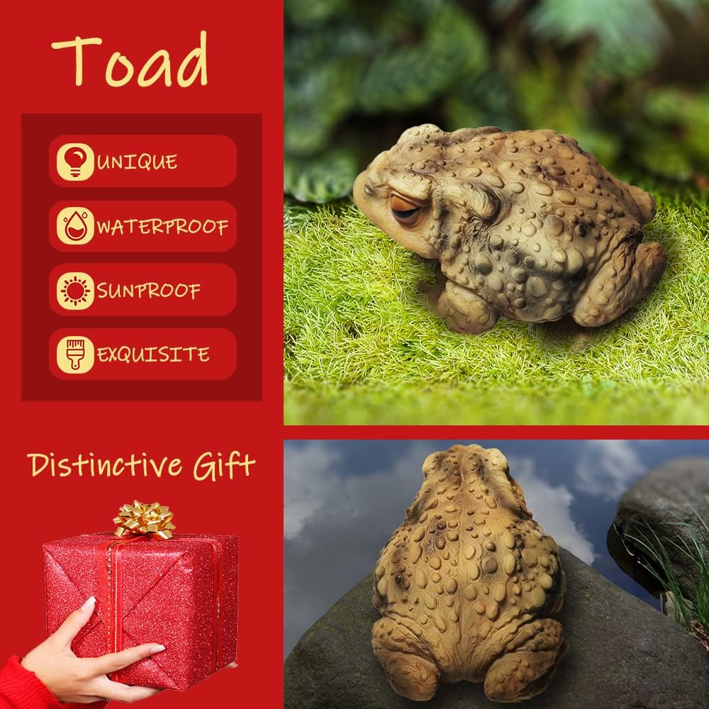 Sunthus Frog Toad Sculptures Garden Statues Yard Art Resin Decorations Outdoor Garden Decor, Brown, Approx. 4"Wx5"Dx3"H - Image 3