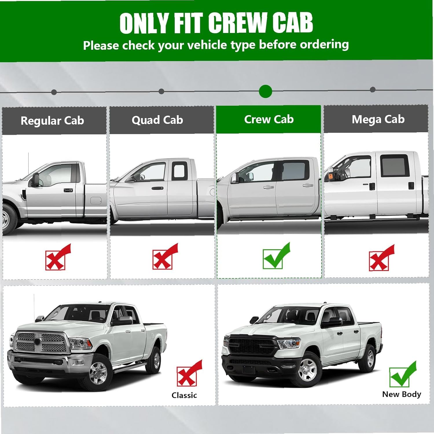 Running Boards & Side Steps Bars Compatible with 2019 2020 2021 2022 2023 2024 2025 Ram 1500 New Body Crew Cab A Pair Side Step Nerf Bars