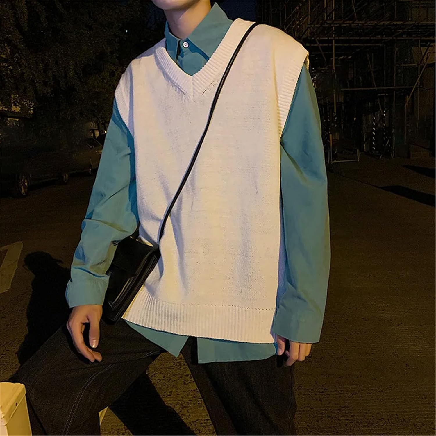 Sweater Vest Men Loose Simple Solid Color Knitted V-Neck All-Match Basic Tops Harajuku Sleeveless Jumpers