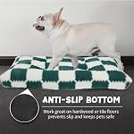 Small Dog Bed for Crate 24x18 Washable,for Puppy with Anti-Slip Bottom,Comfy Jacquard Shaggy Plush Kennel Pad for Small Dog Breeds Pet Sleeping Mat,Green Checks