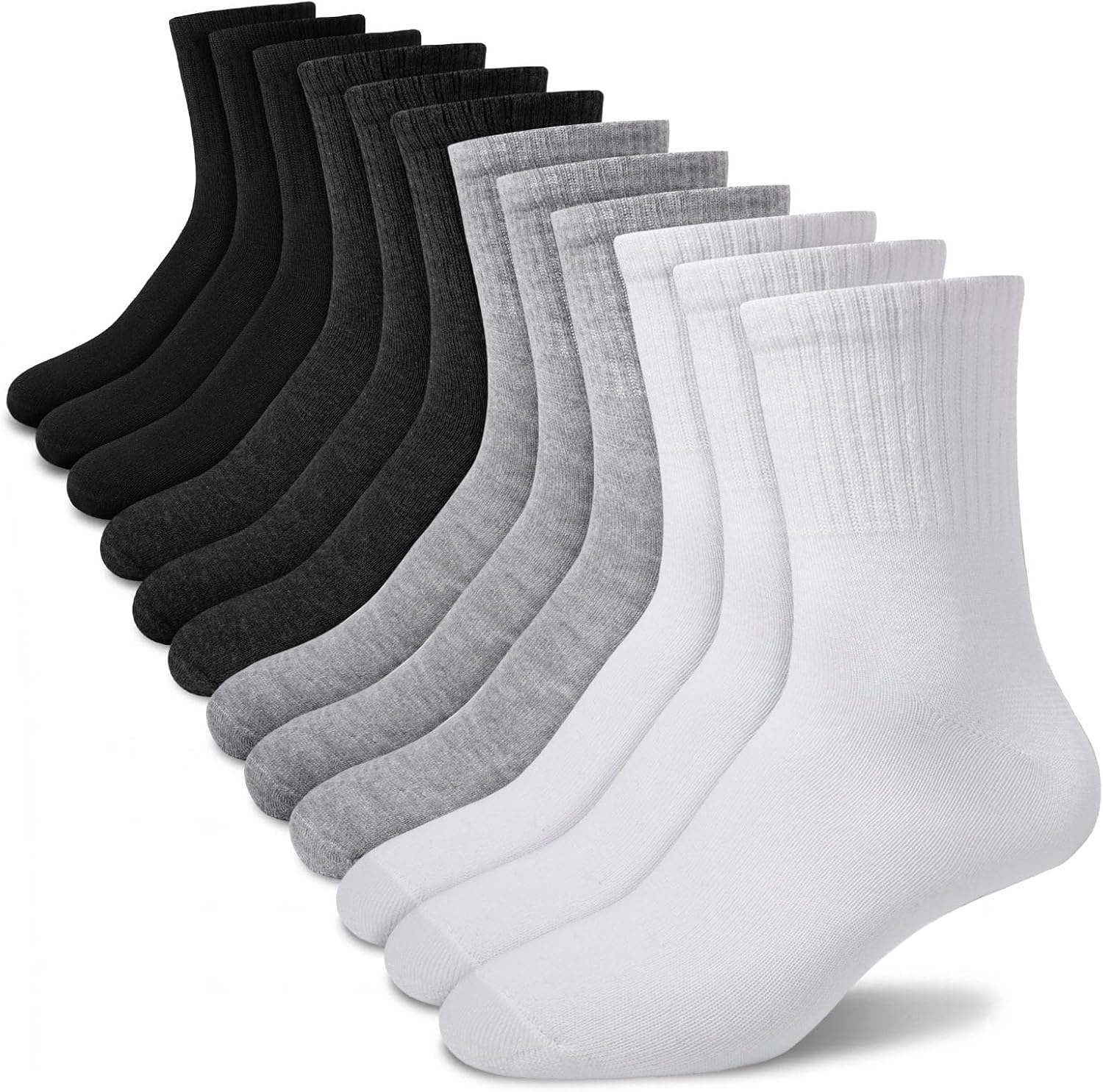 6/12 Pairs Men's Crew Socks Moisture Wicking Long Athletic Running Business Dress Casual Socks Breathable