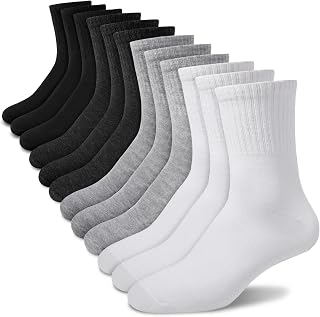 Mens Crew Socks Comfort Ankle Socks,6/12 Pairs,Size 10-13