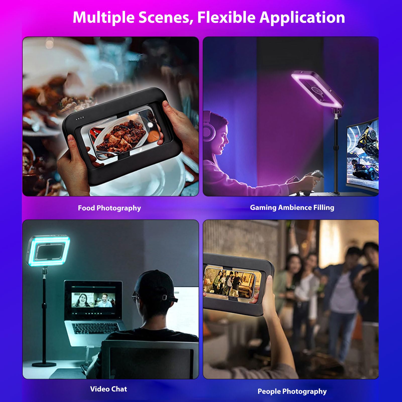 VBESTLIFE Anello Luminoso per Telefono Magnetico, 448 LED 6000mAh Luce per Selfie RGB Ricaricabile per Telefono, Stabilizzatore Portatile con Luce per Video, Foto, Trucco