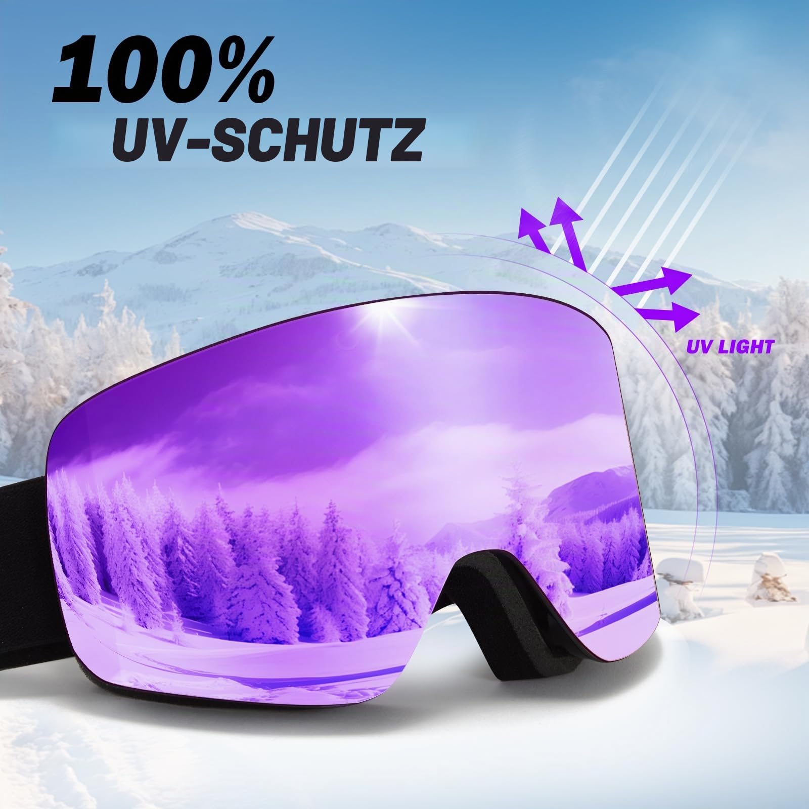Skibrille für Erwachsene Herren Damen,YH227 Snowboardbrille für Brillenträger, Anti Fog OTG UV-Schutz Anti-Rutsch-Kopfband Vollständiges REVO-Design