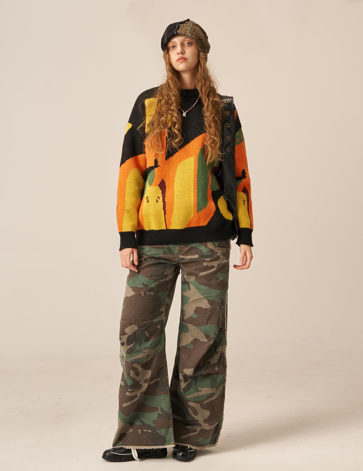 Aelfric Eden Graphic Sweaters Color Blocking Cat Sweater Vintage Oversized Crewneck Knit Pullover Christmas Tops - Image 4