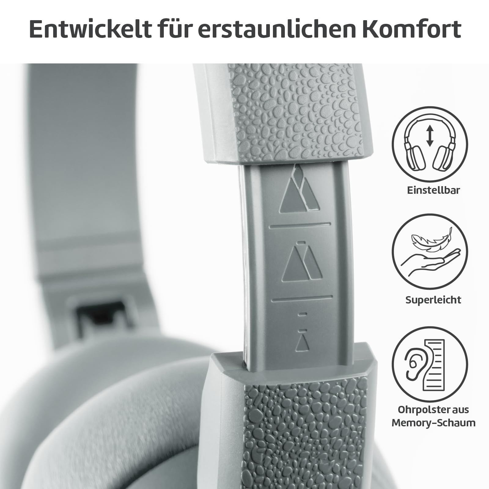 POGS Drahtloser Bluetooth Over-Ear Noise Cancelling-Kopfhörer | The Turtle | Faltbarer robuster Kopfhörer | Lautstärkebegrenzung 85 dB, Mikrofon | Kabellose Musik-Sharing-Funktion (rGrau)